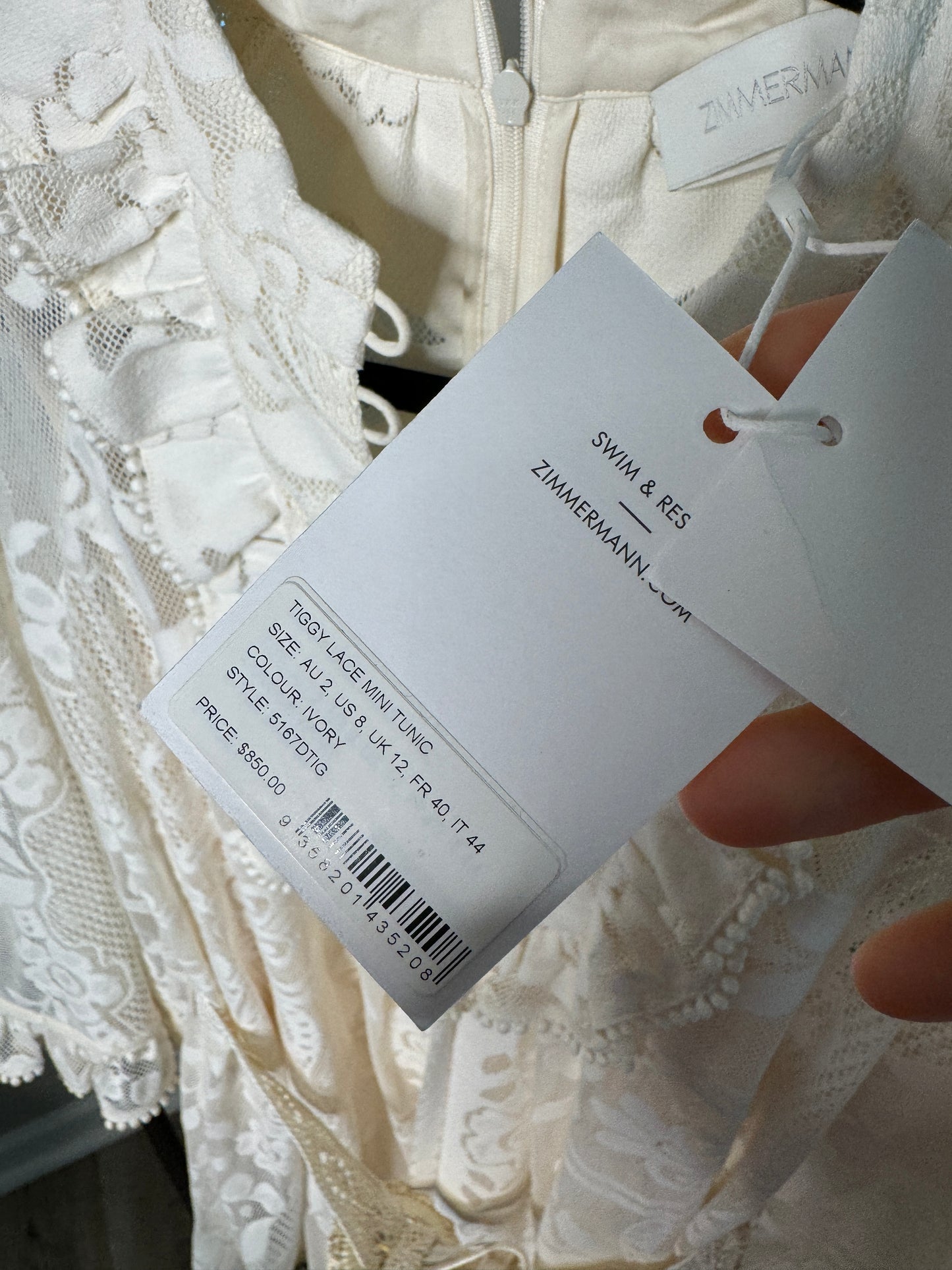 Zimmermann Tiggy Lace Mini Tunic Dress size 8