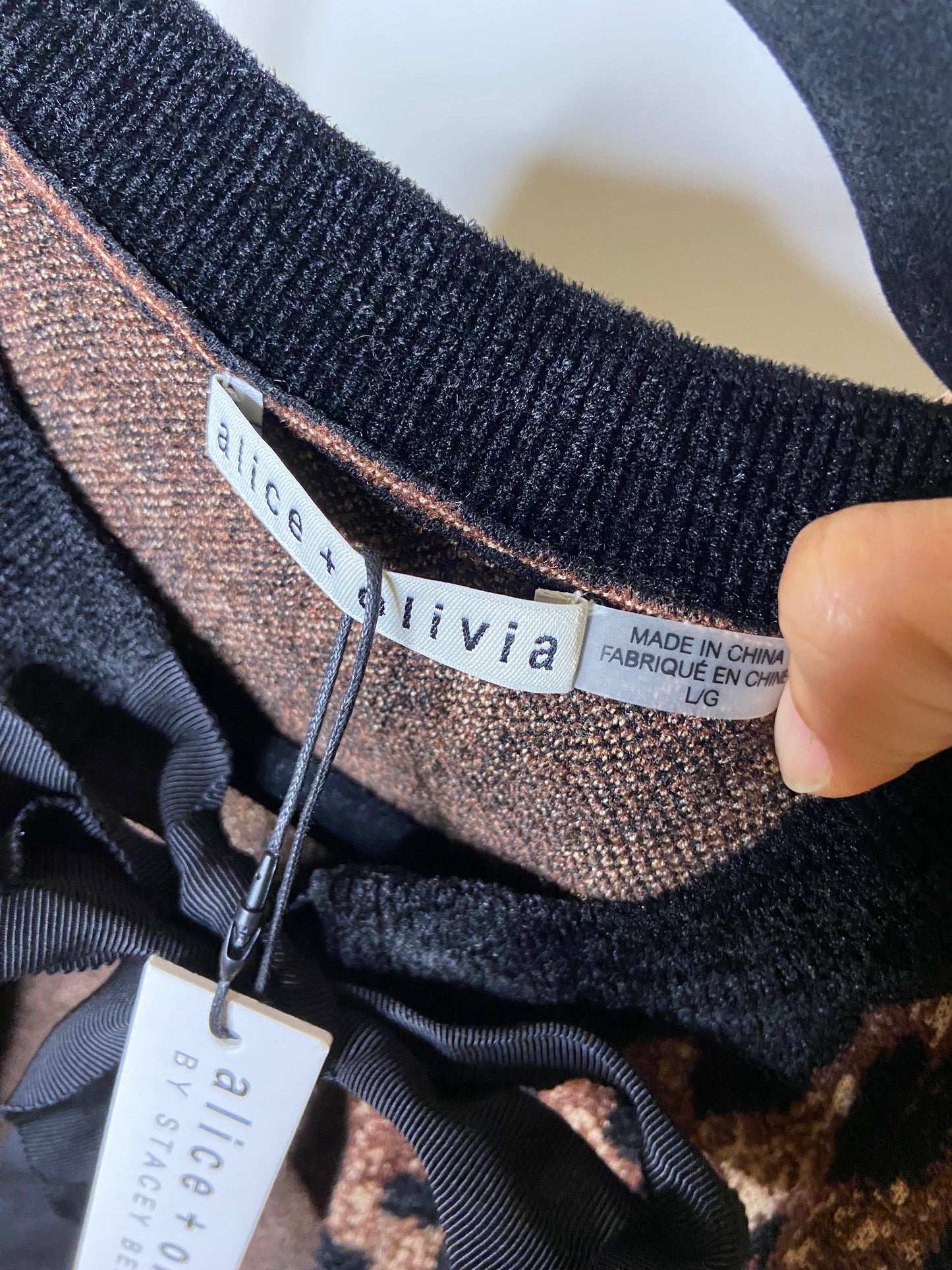 Alice + Olivia Kitty Leopard Puff Sleeve Bow Cardigan Sweater size L