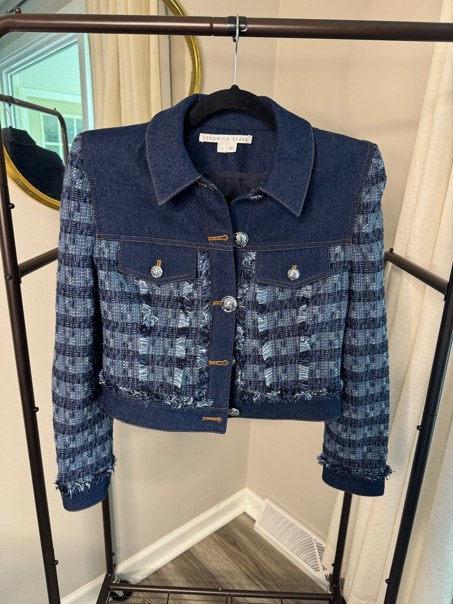Veronica Beard Santo Tweed Denim Jacket size 6