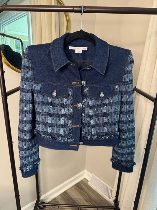 Veronica Beard Santo Tweed Denim Jacket size 6