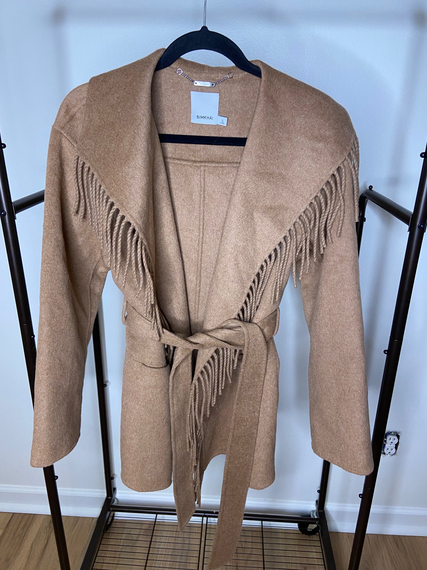 Simkhai Rowen Fringe Belted Wool-Blend Jacket size S