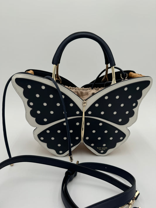 Kate Spade Wing It Polka Dot Wicker Butterfly Satchel Crossbody Bag