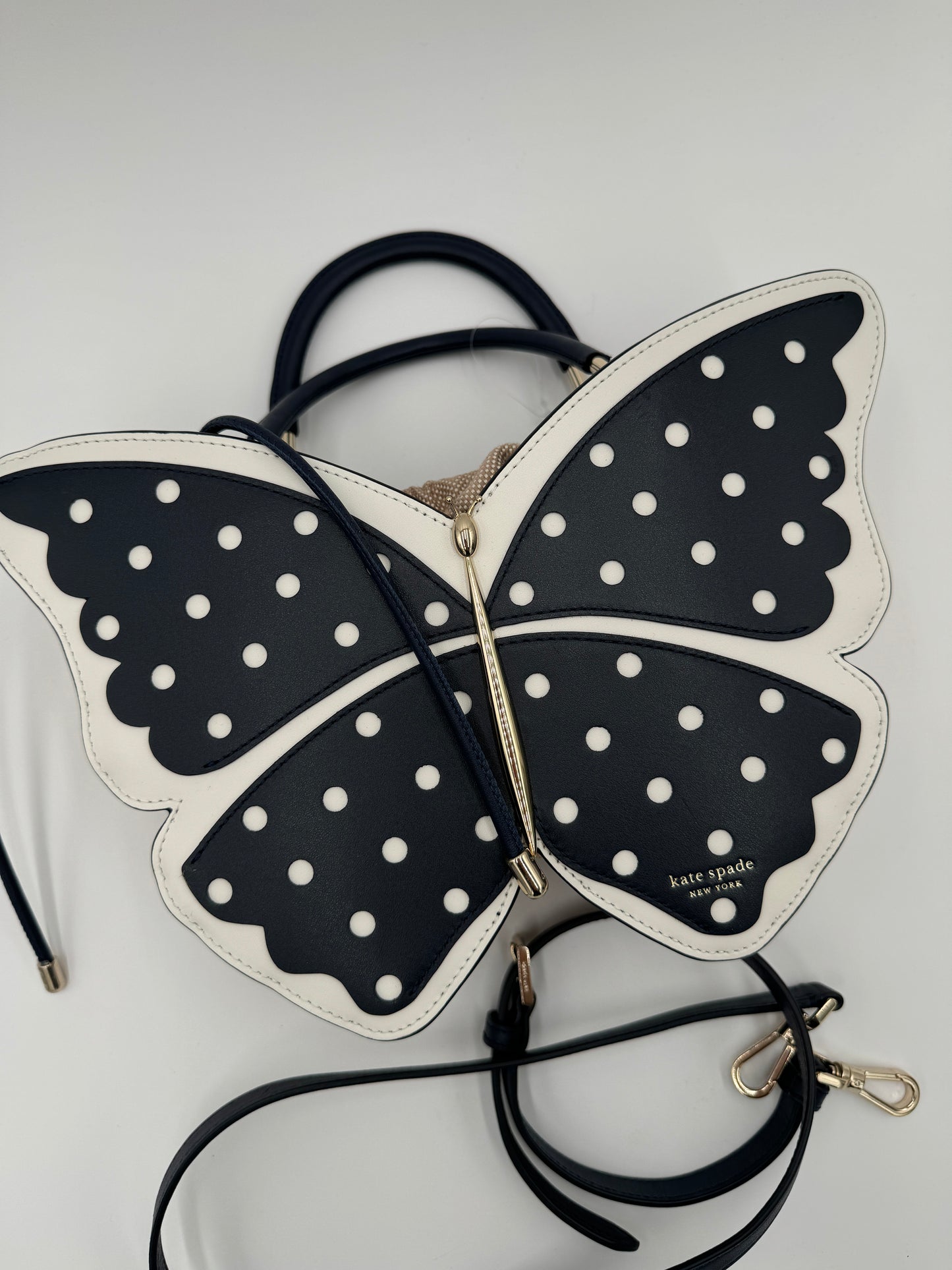 Kate Spade Wing It Polka Dot Wicker Butterfly Satchel Crossbody Bag