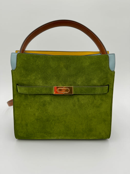 Tory Burch Lee Radziwill Small Double Bag Green Suede Runway Edition
