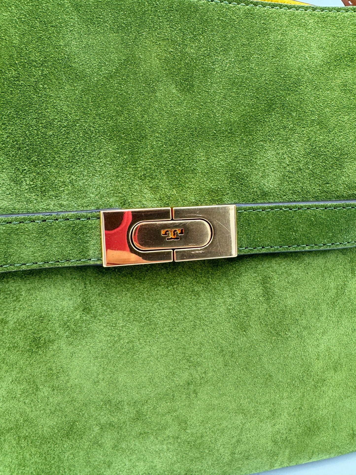 Tory Burch Lee Radziwill Small Double Bag Green Suede Runway Edition