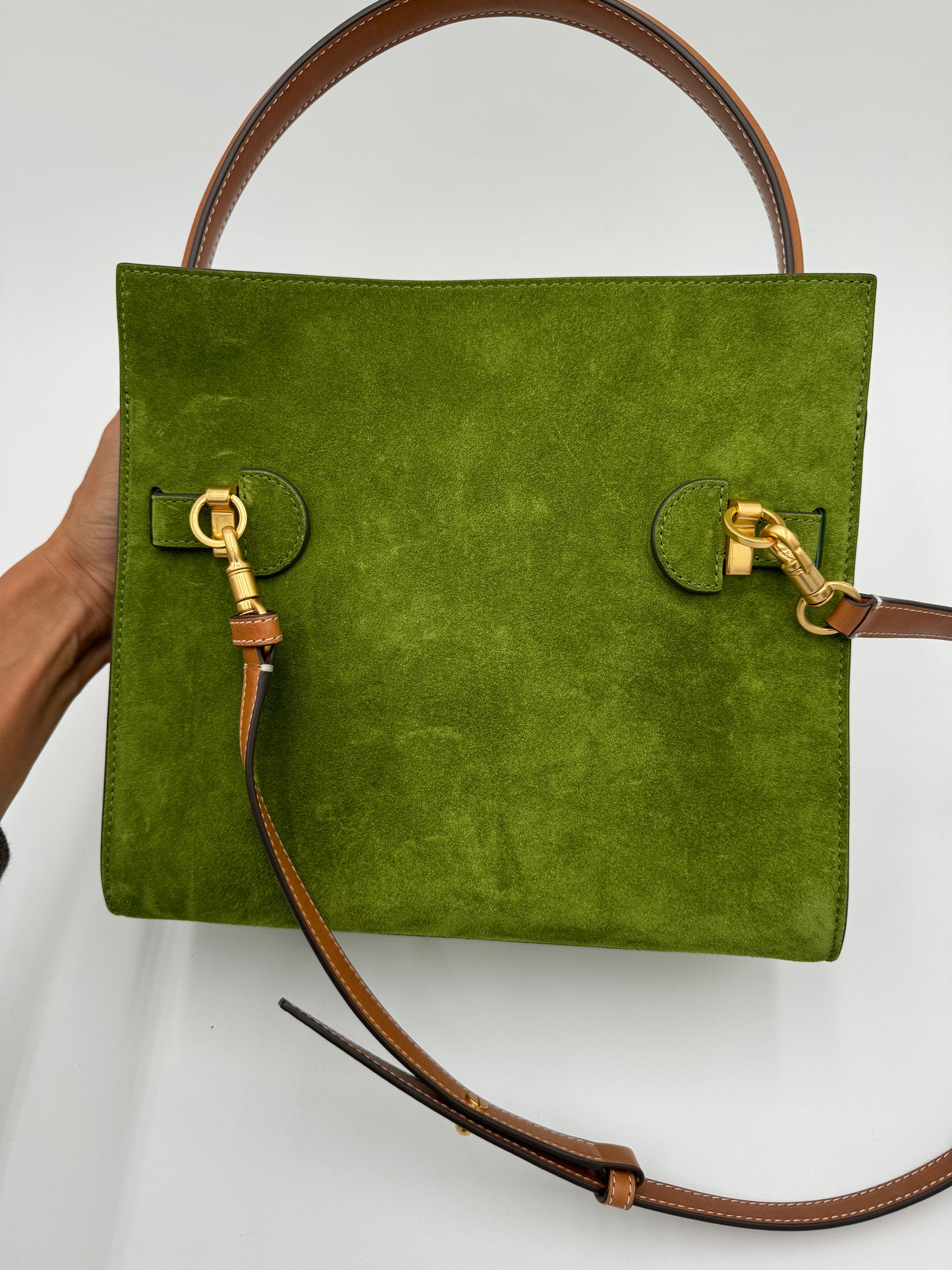 Tory Burch Lee Radziwill Small Double Bag Green Suede Runway Edition