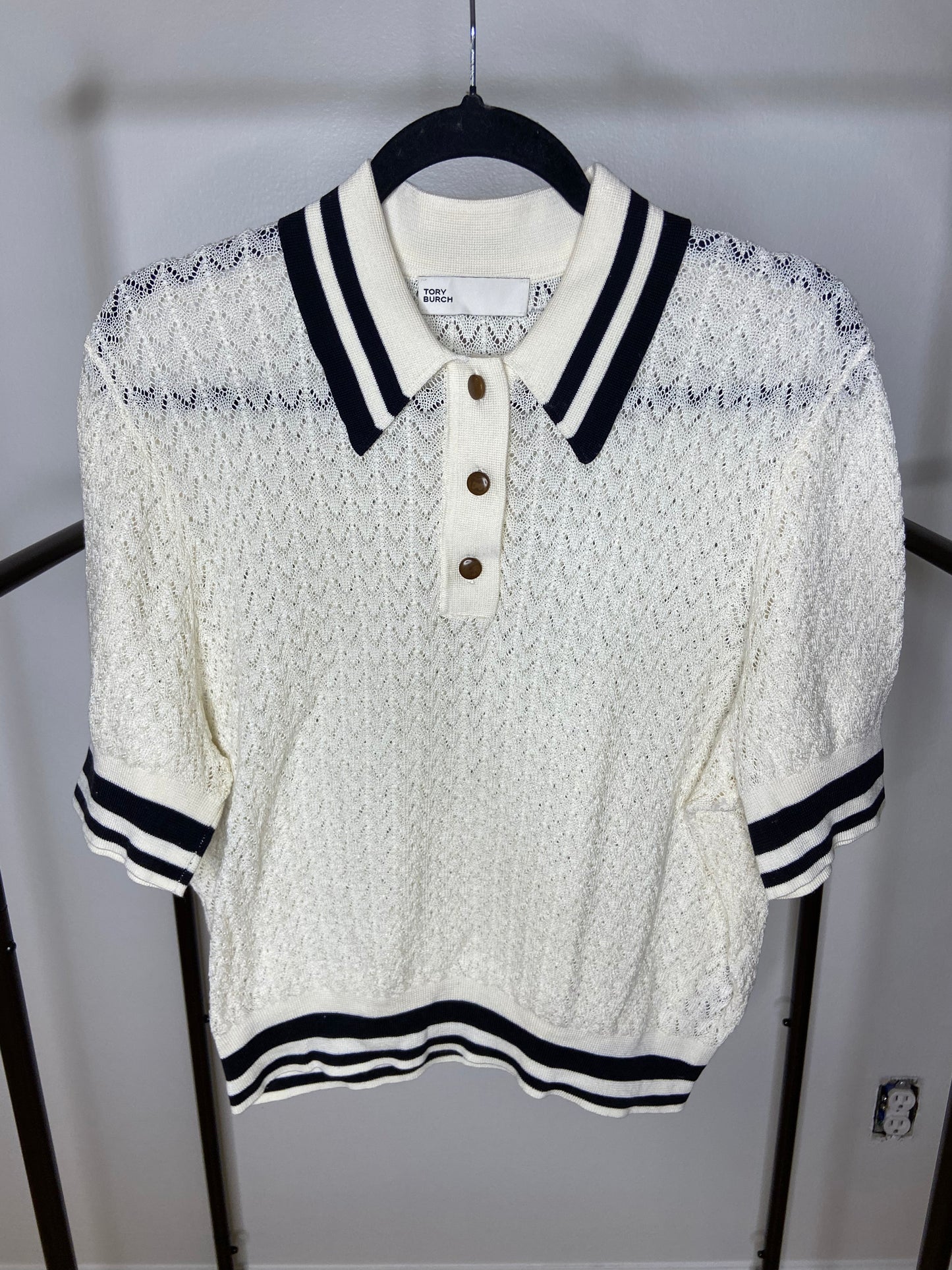 Tory Burch Cotton Pointelle Polo Top size XL