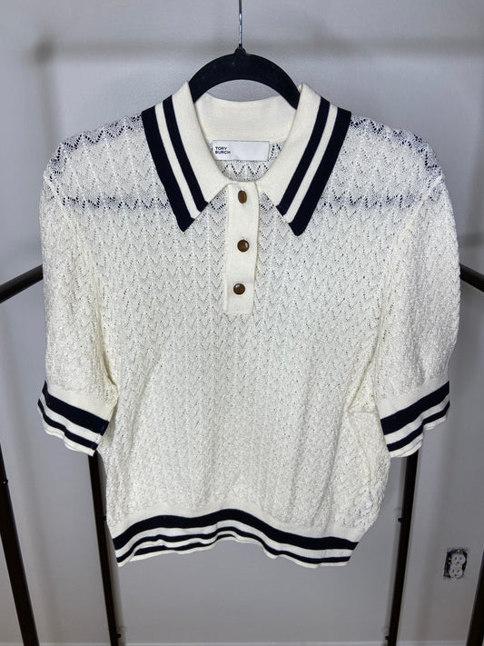 Tory Burch Cotton Pointelle Polo Top size XL