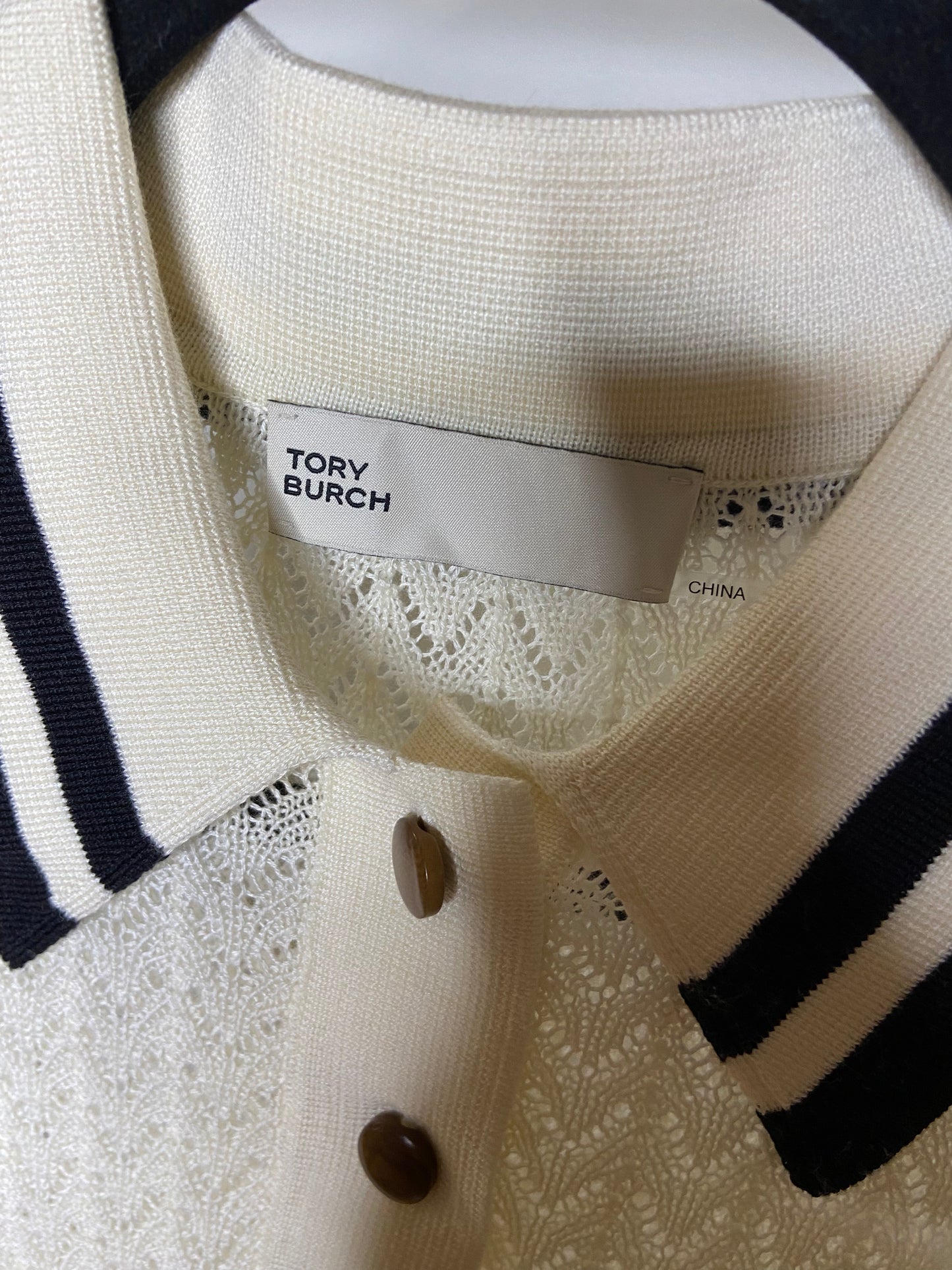 Tory Burch Cotton Pointelle Polo Top size XL