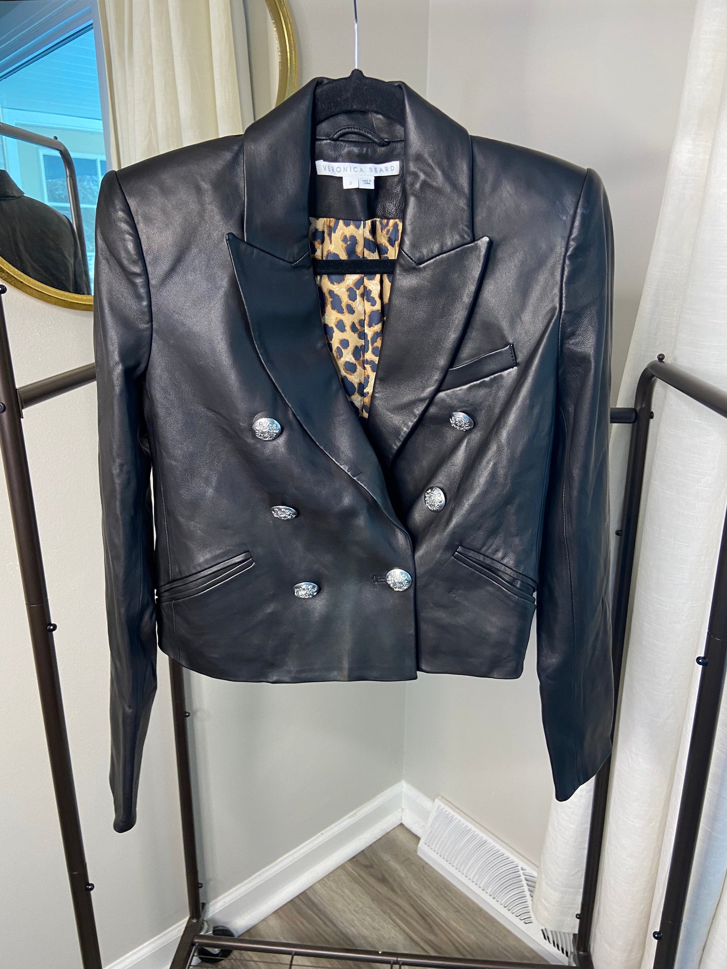 Veronica Beard Nevis Cropped Leather Blazer size 2