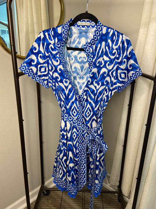 Alice and Olivia Lucy Roll Sleeve Mini Shirt Dress French Blue size 6