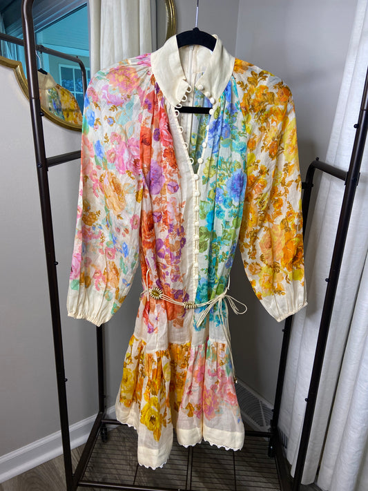 Zimmermann Raie Lantern Mini Dress size