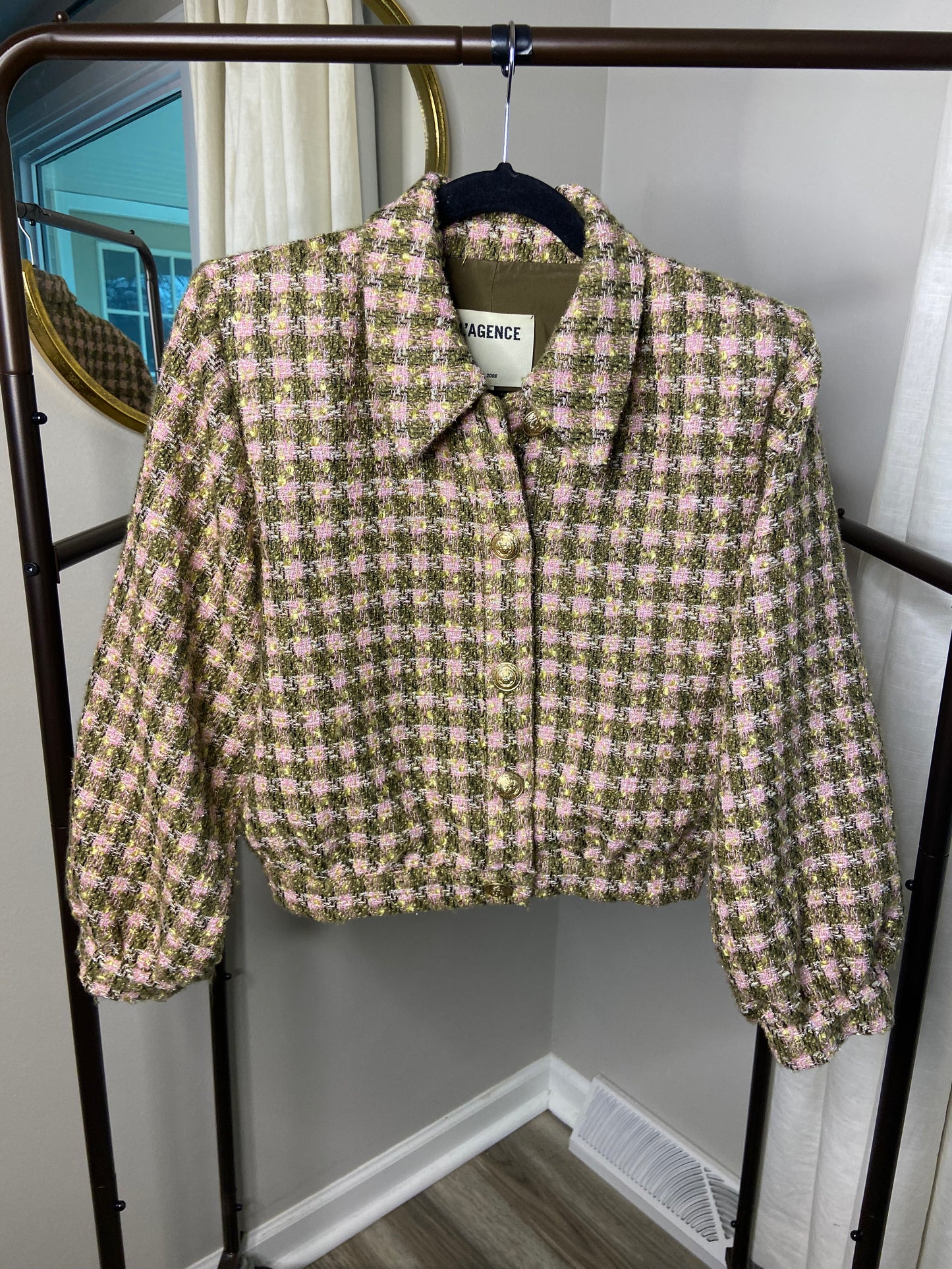 L'Agence Bridges Cropped Metallic Tweed Jacket size 6