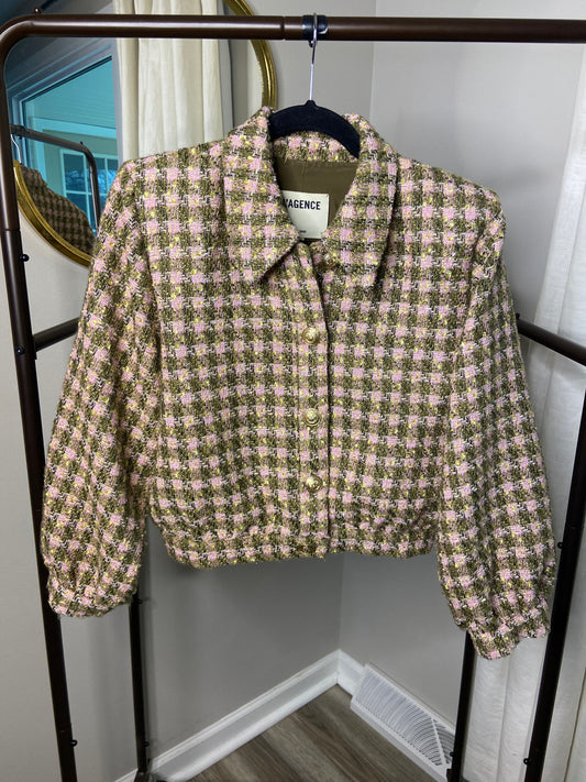 L'Agence Bridges Cropped Metallic Tweed Jacket size 6