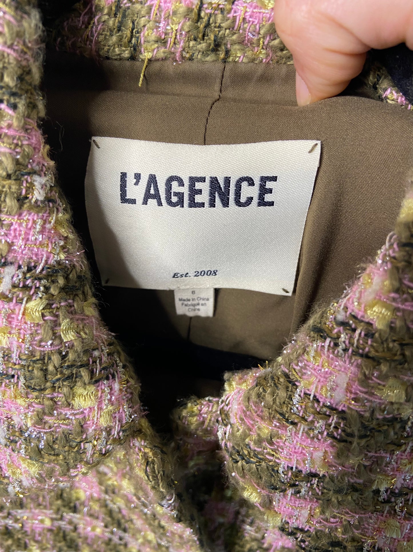 L'Agence Bridges Cropped Metallic Tweed Jacket size 6