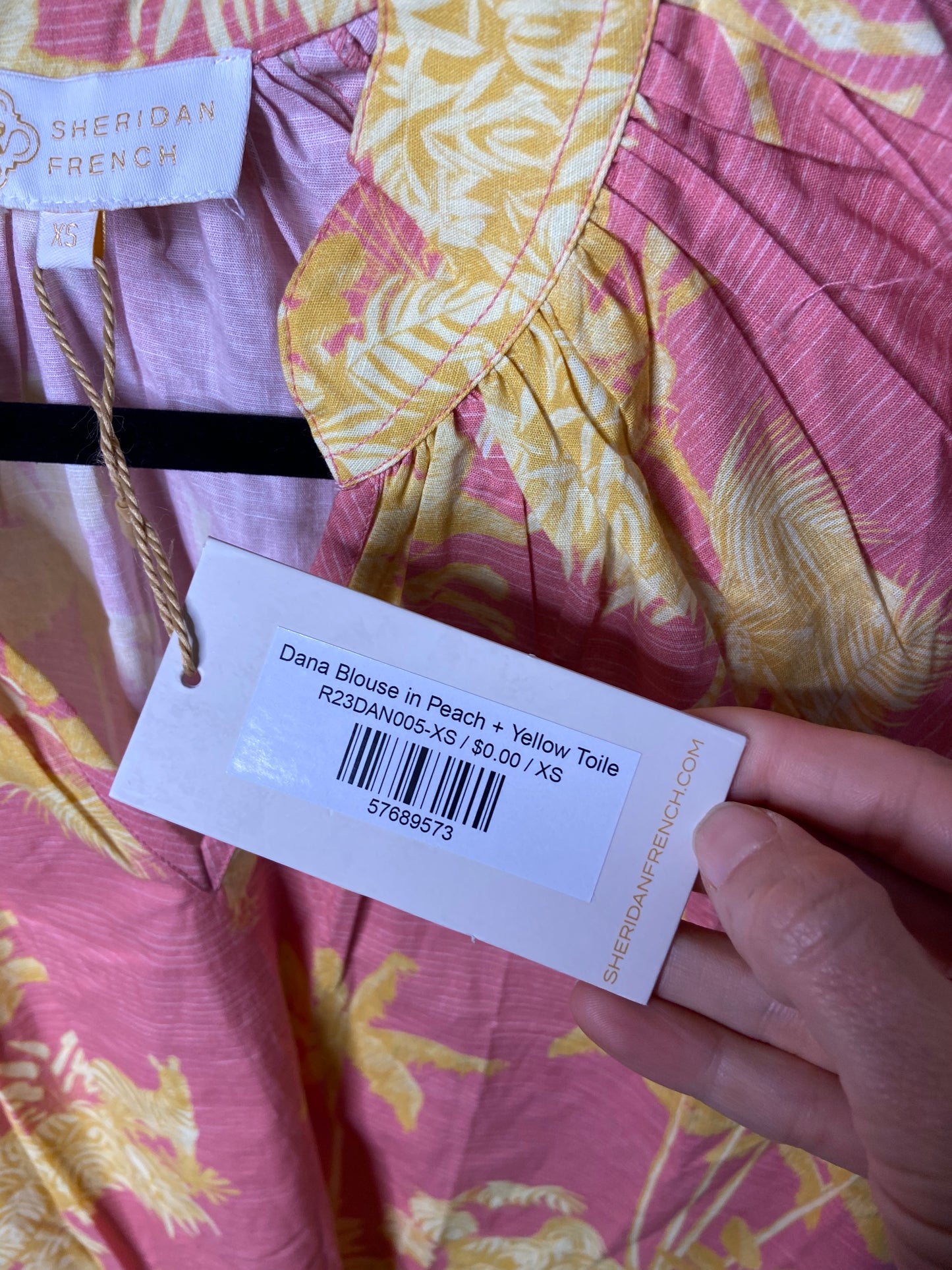 Sheridan French Dana Blouse in Peach Yellow Toile size XS