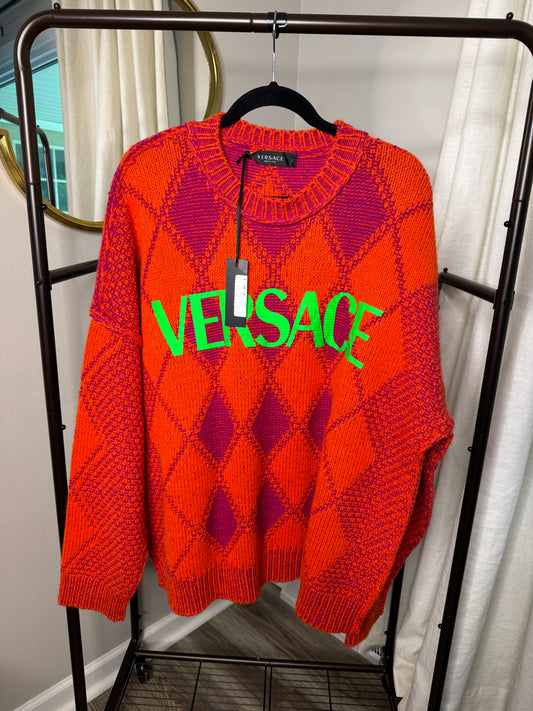 VERSACE Logo Argyle Wool and Alpaca Sweater size XL/XXL