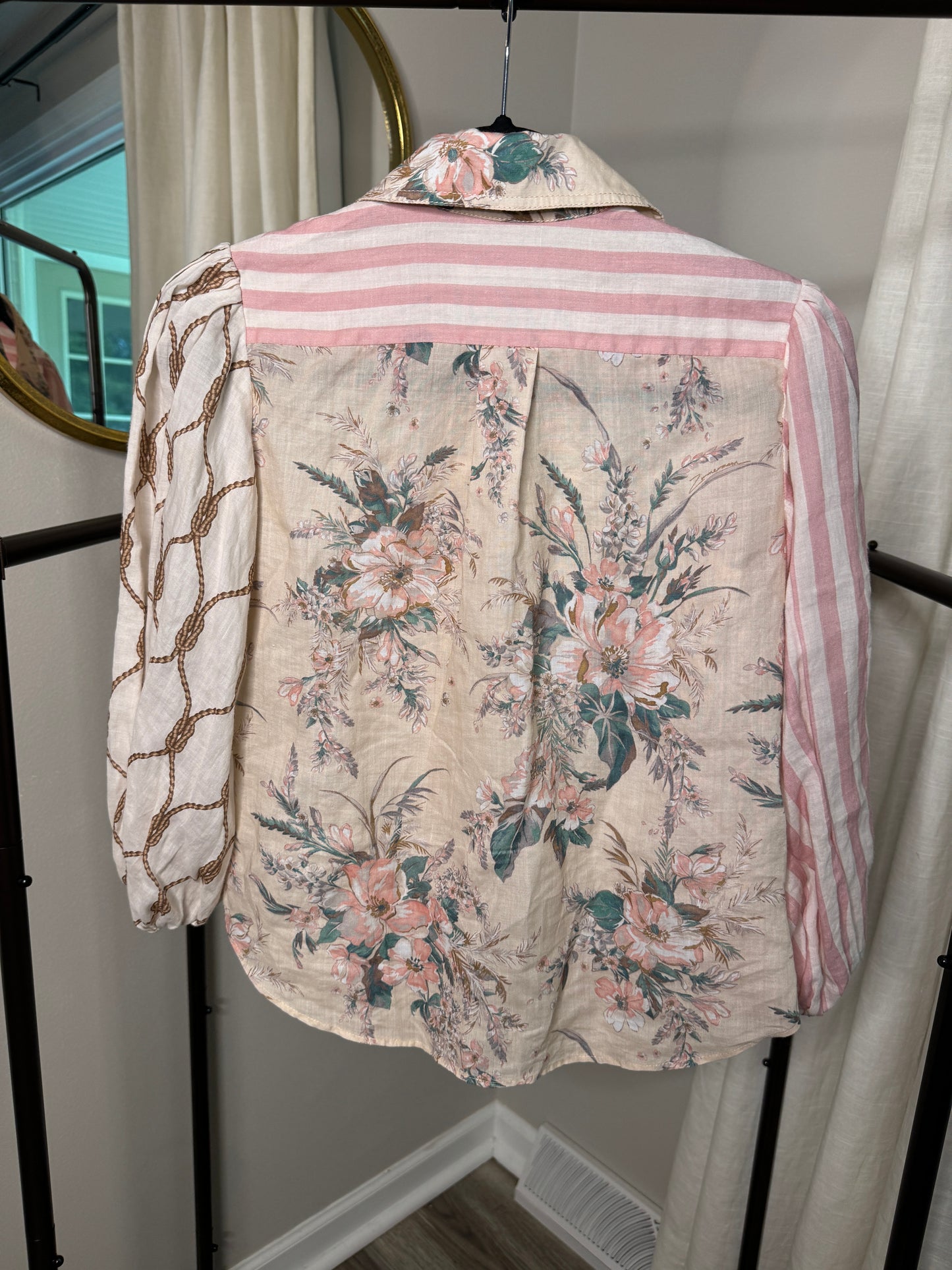 Zimmerman Moonshine Printed Shirt In Pastel Pink Ramie size US 2 PETITE