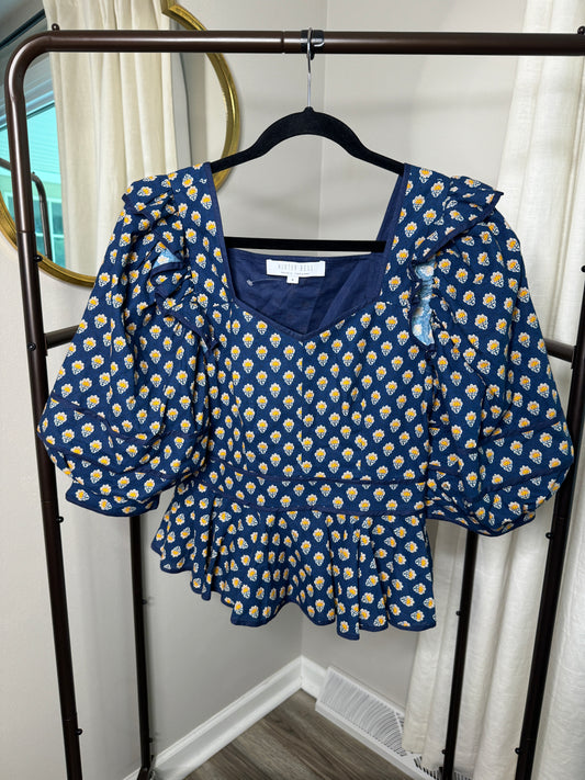 Hunter Bell Blayne Puff-sleeve Poplin Peplum Top size 6