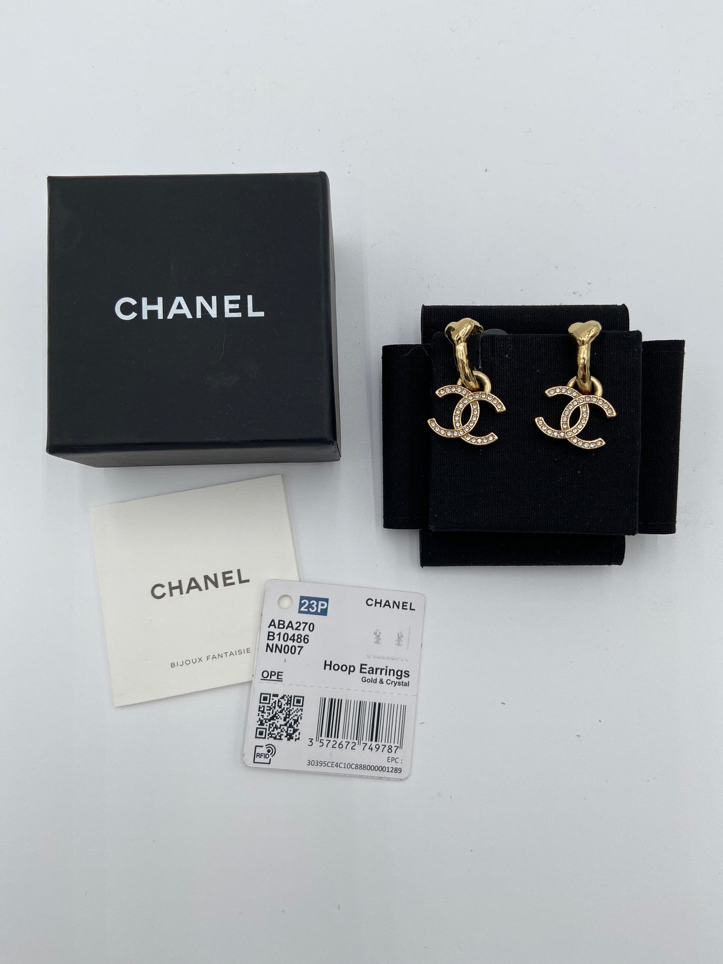 Chanel 23P Gold Crystal Hoop Earrings