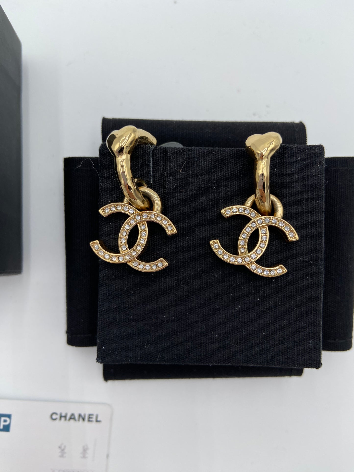 Chanel 23P Gold Crystal Hoop Earrings