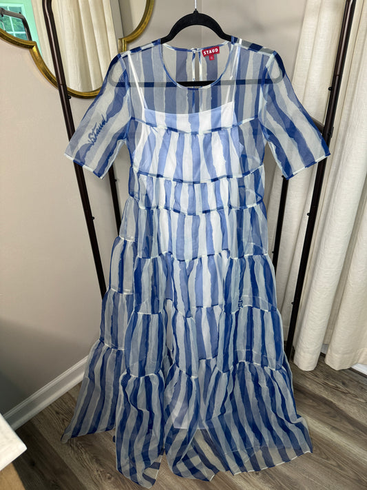 STAUD Hyacinth Organza Dress Maxi Gown Nautical Resort stripe size XS
