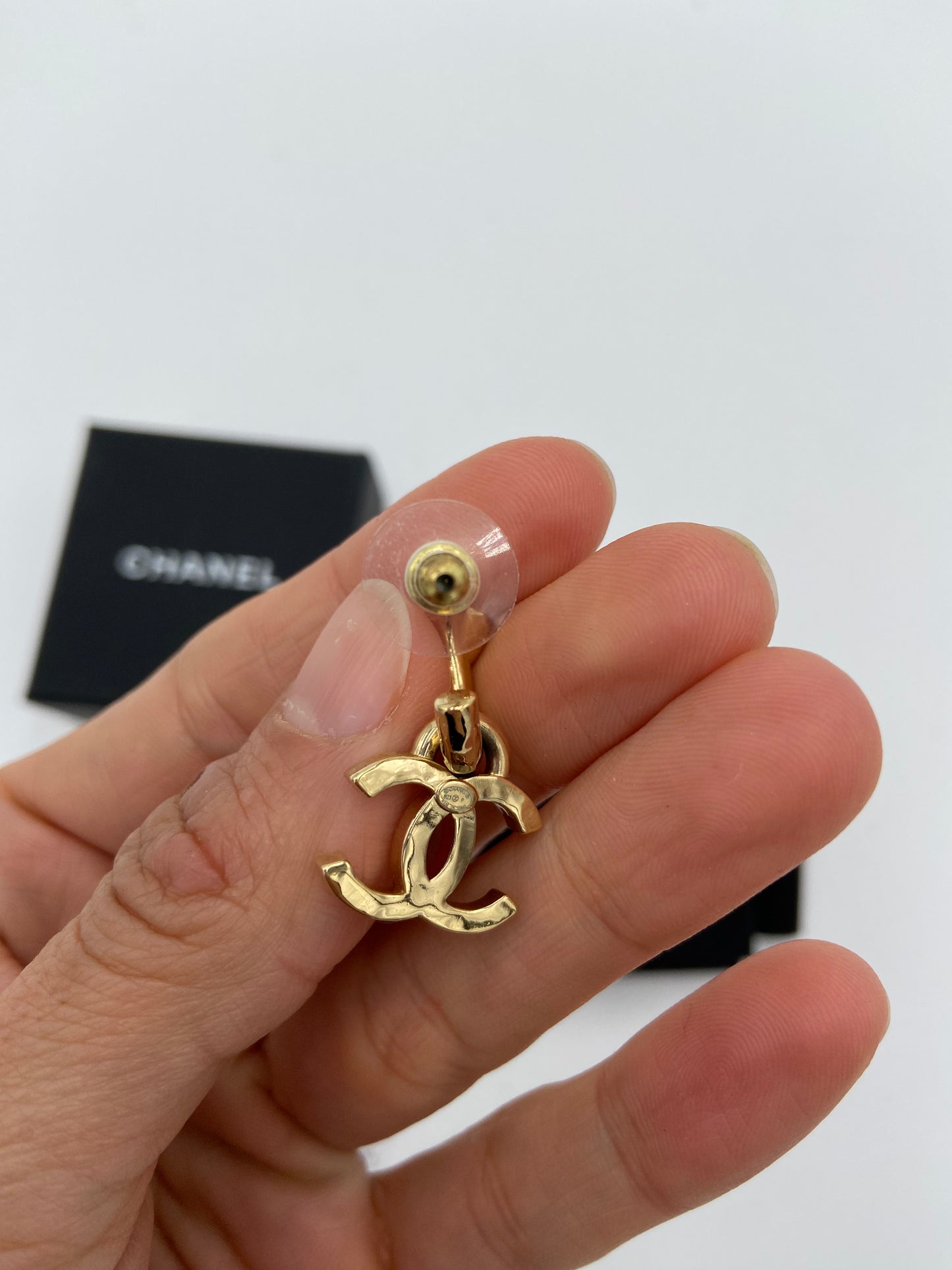 Chanel 23P Gold Crystal Hoop Earrings