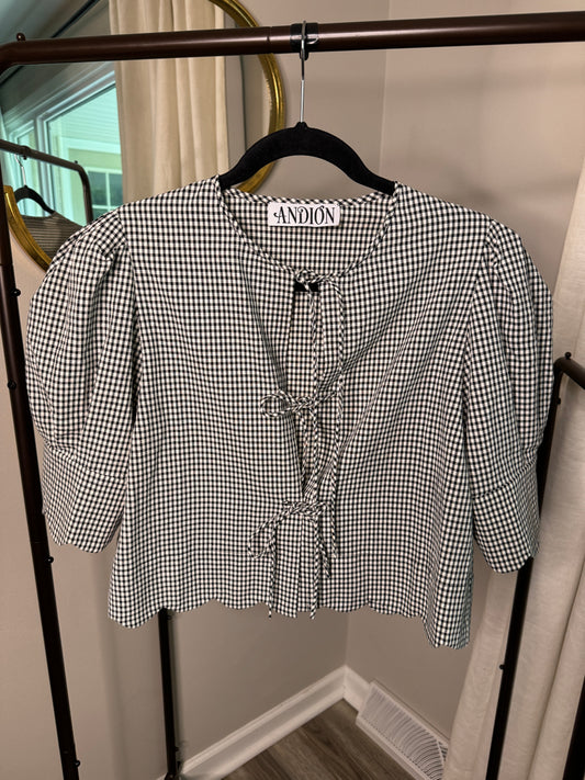 Andion Barbara Gingham Bow Blouse size M