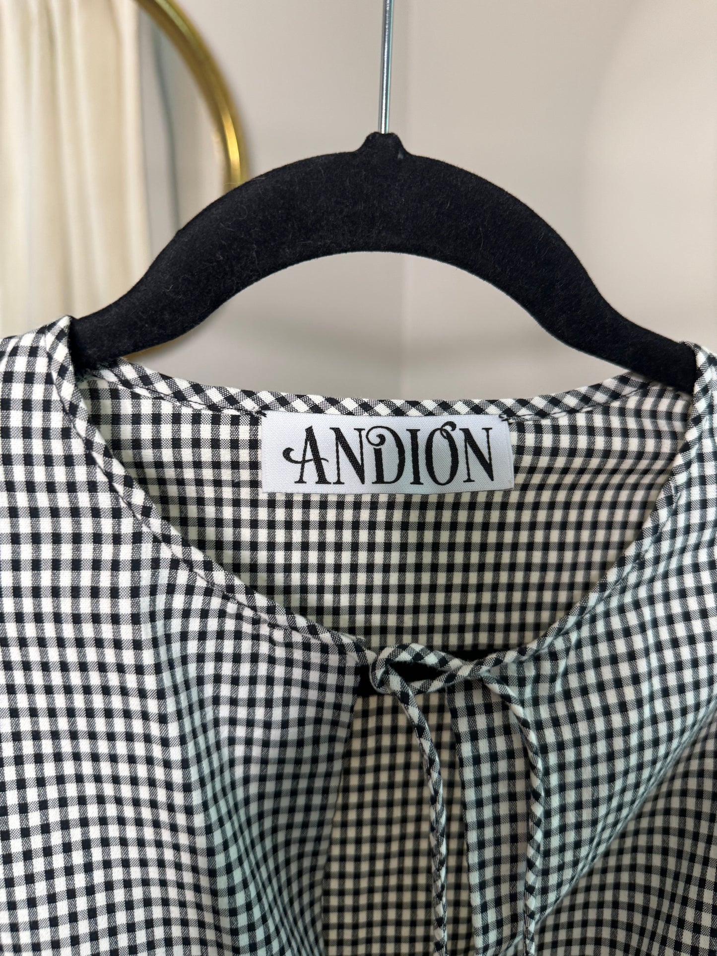 Andion Barbara Gingham Bow Blouse size M