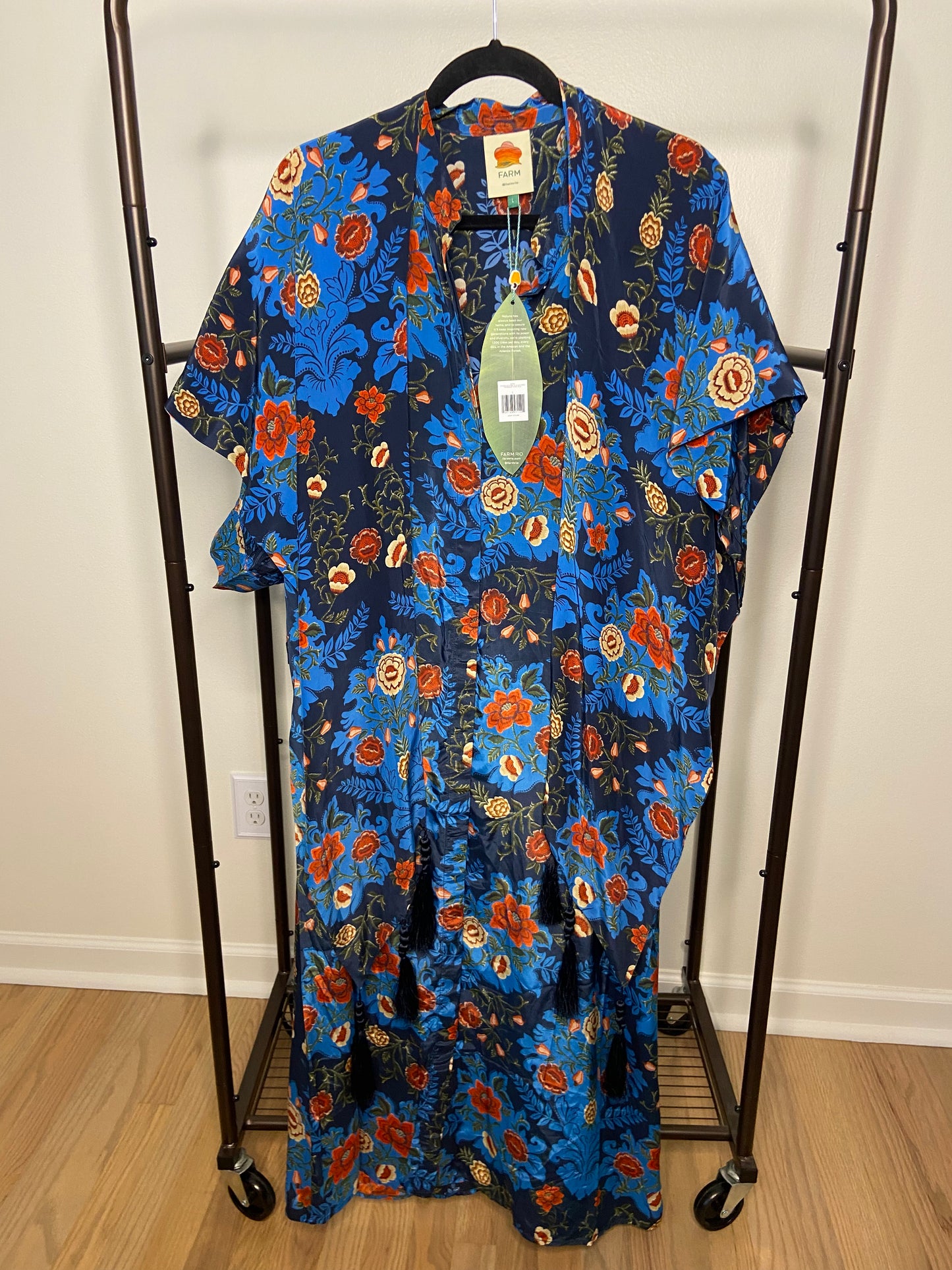 Farm Rio Blue Arabesque Floral Midi Dress size L