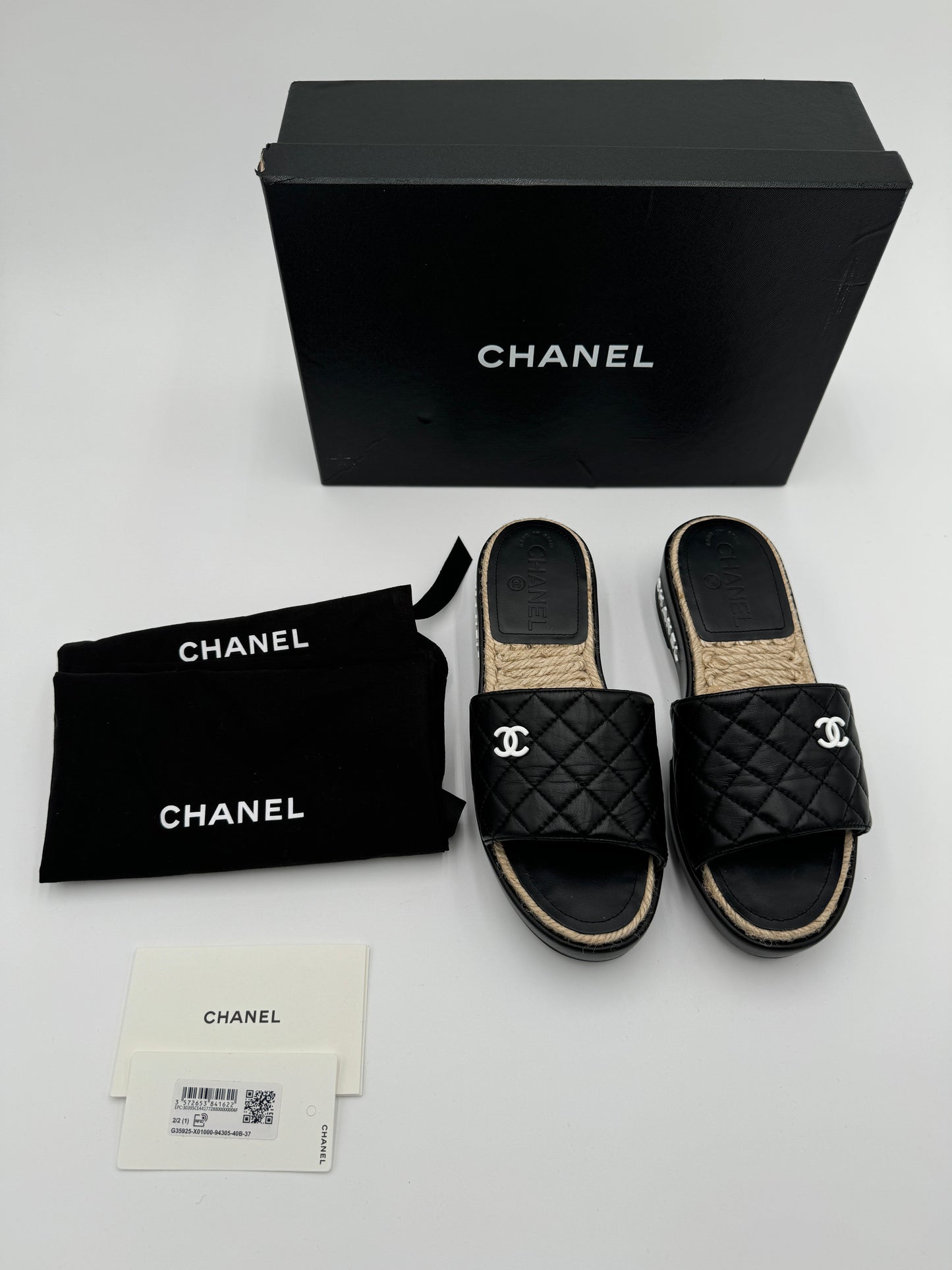 Chanel 2020 Interlocking CC Logo Slides Platforms size 37