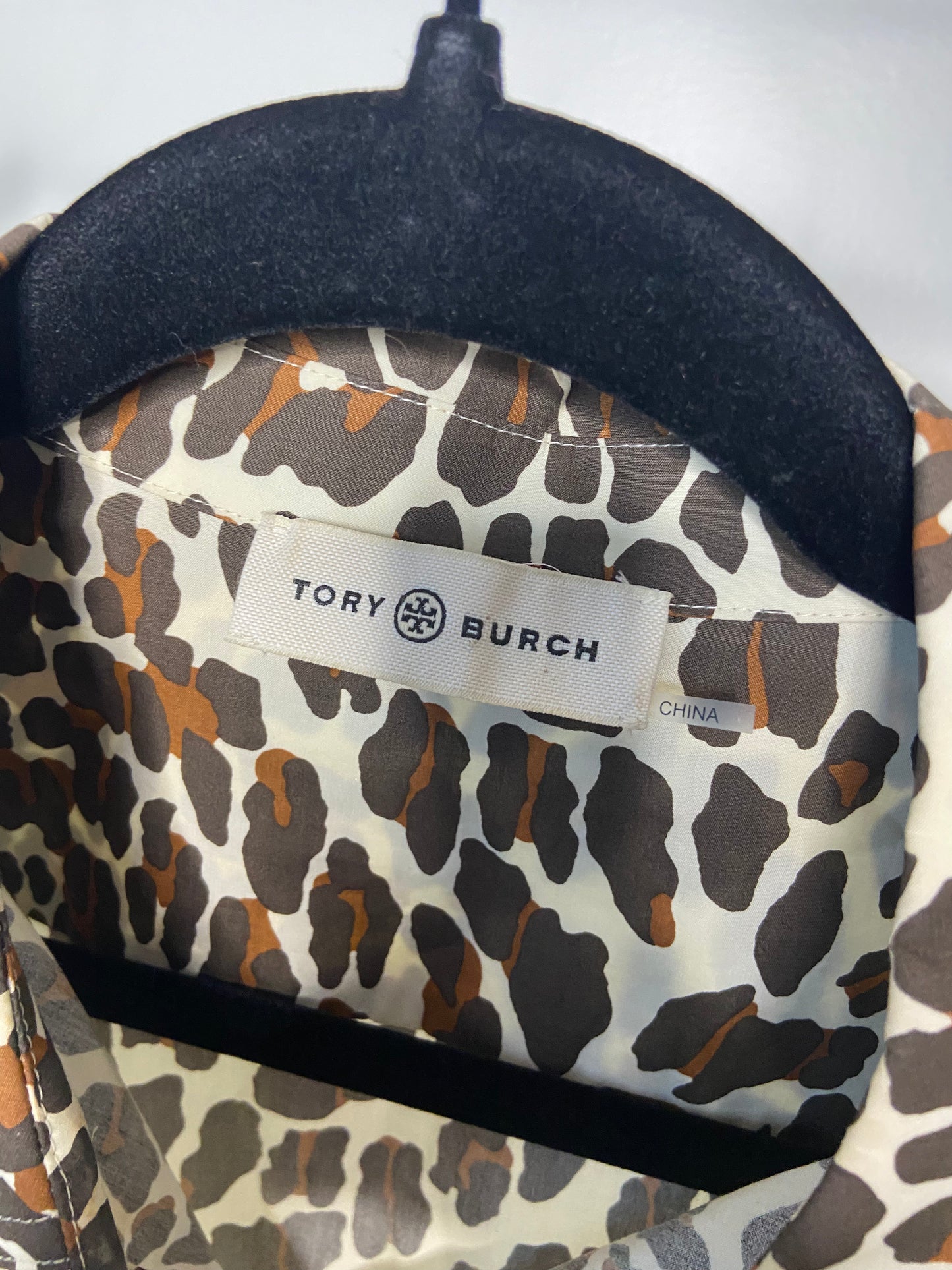 Tory Burch Reva Leopard-Print Cotton-Poplin Shirt size 14