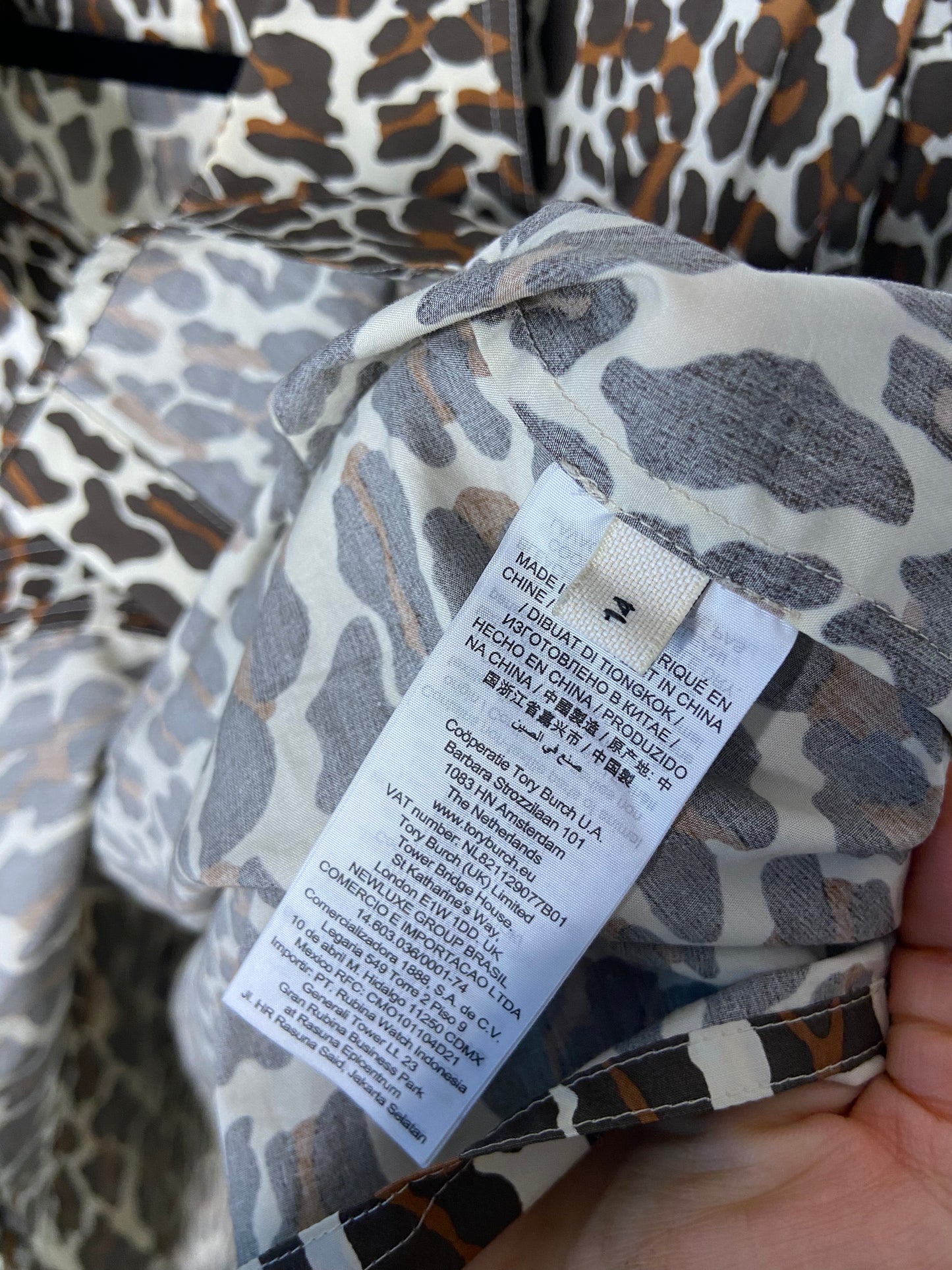 Tory Burch Reva Leopard-Print Cotton-Poplin Shirt size 14