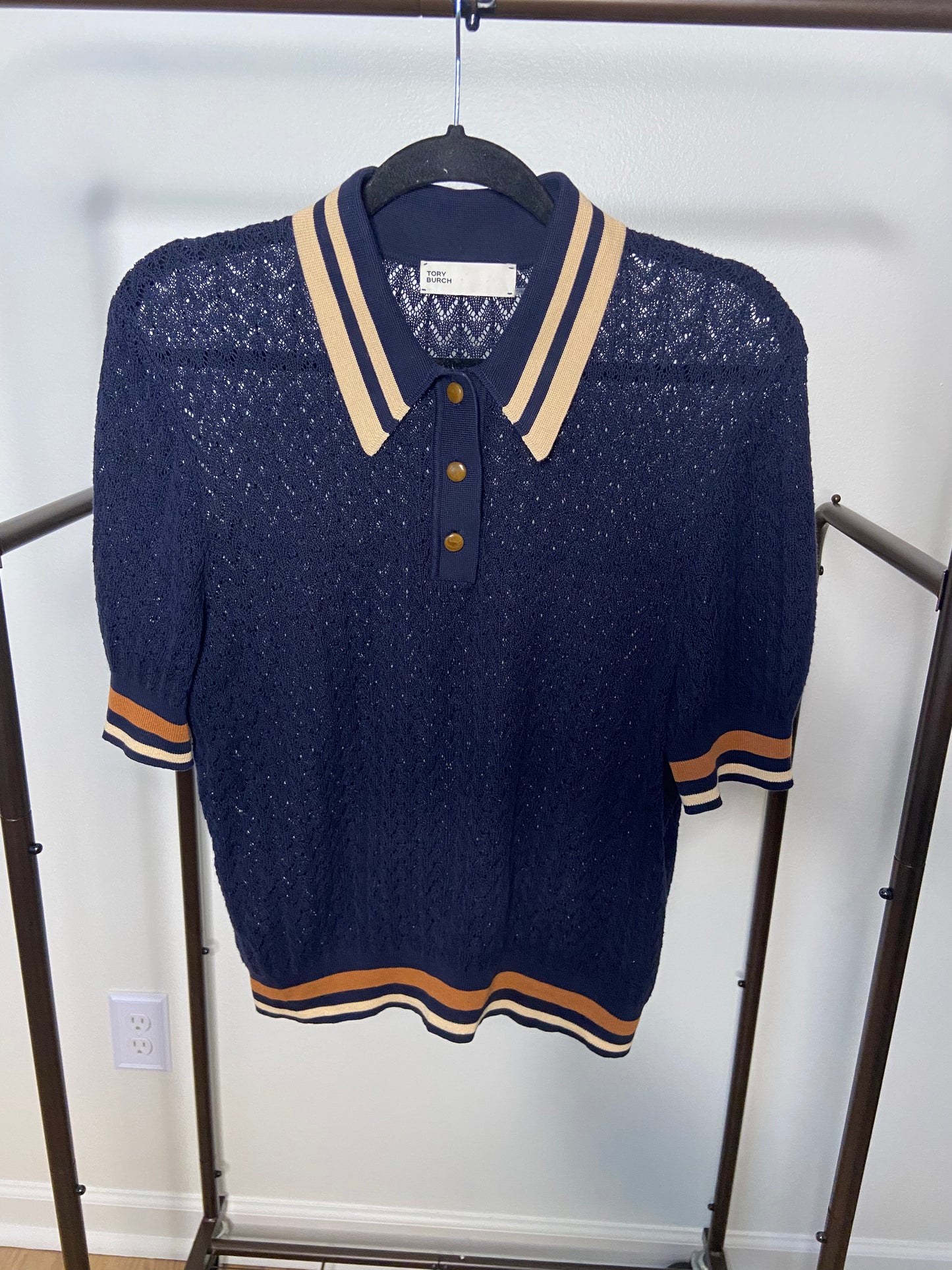 Tory Burch Cotton Pointelle Polo Top size XL