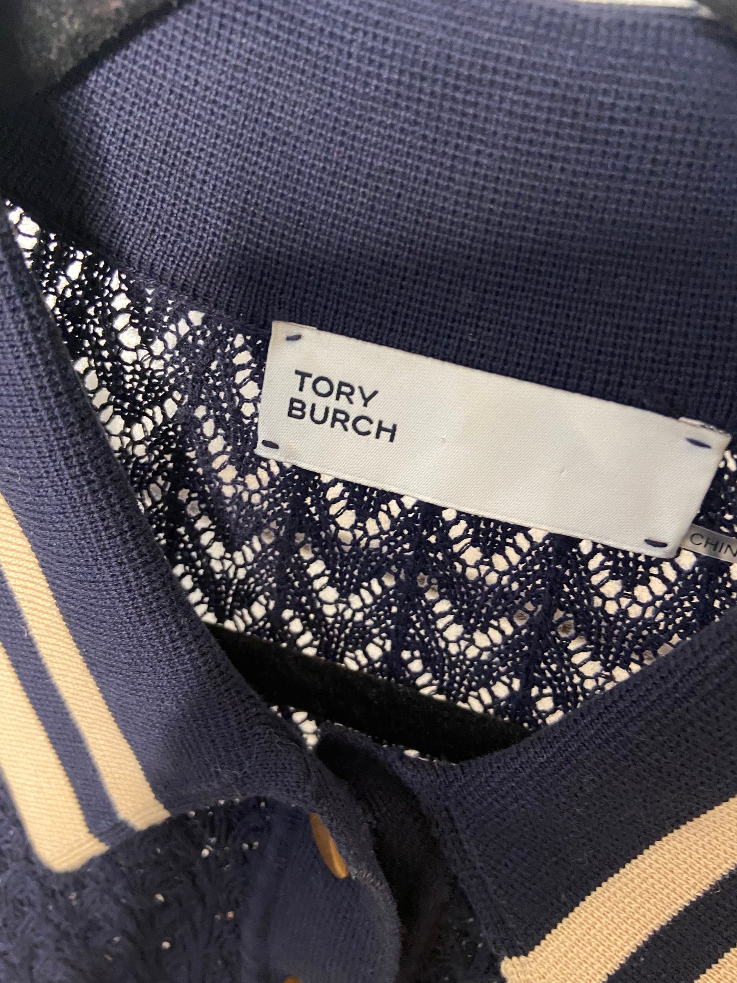 Tory Burch Cotton Pointelle Polo Top size XL