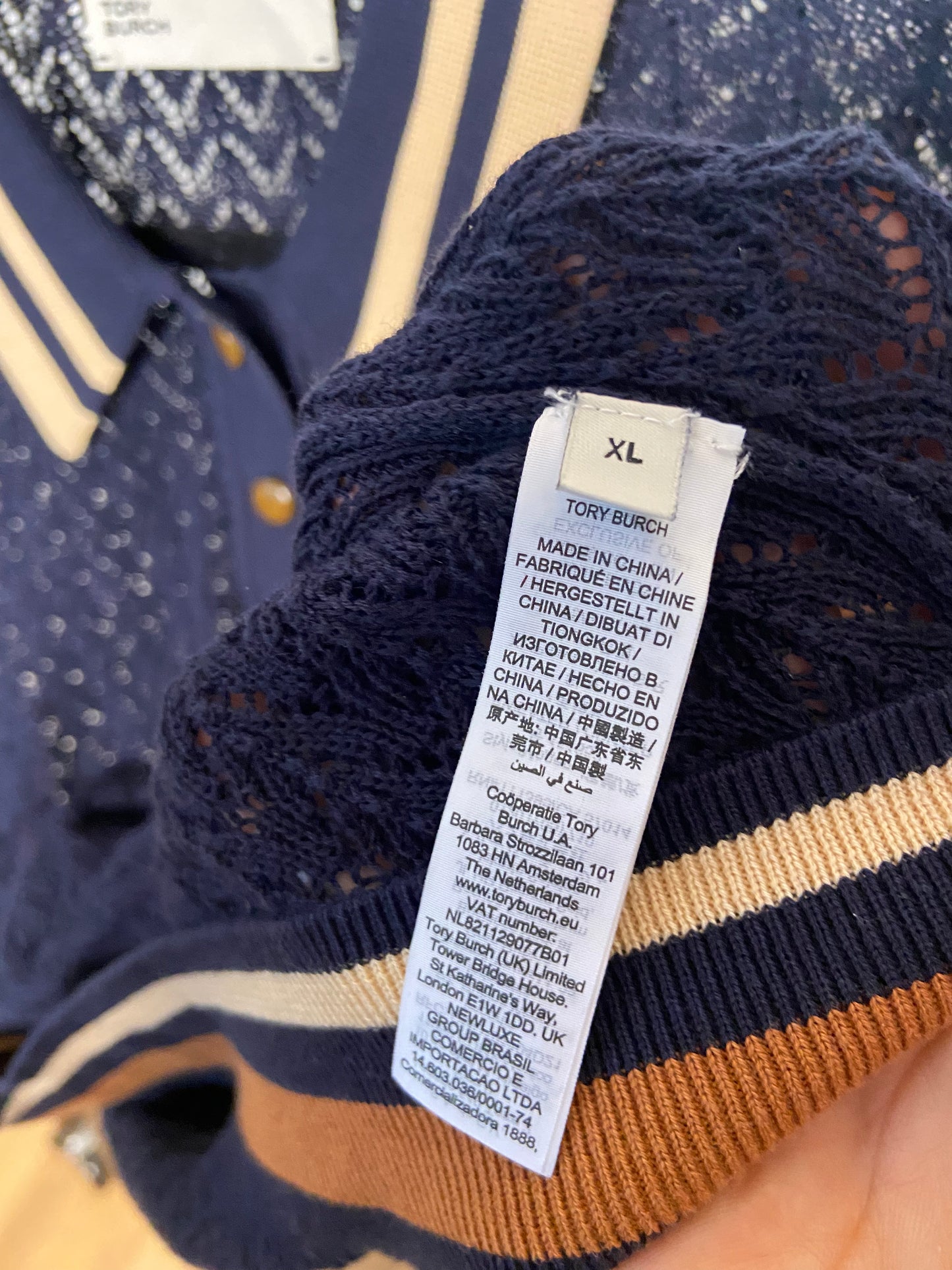 Tory Burch Cotton Pointelle Polo Top size XL