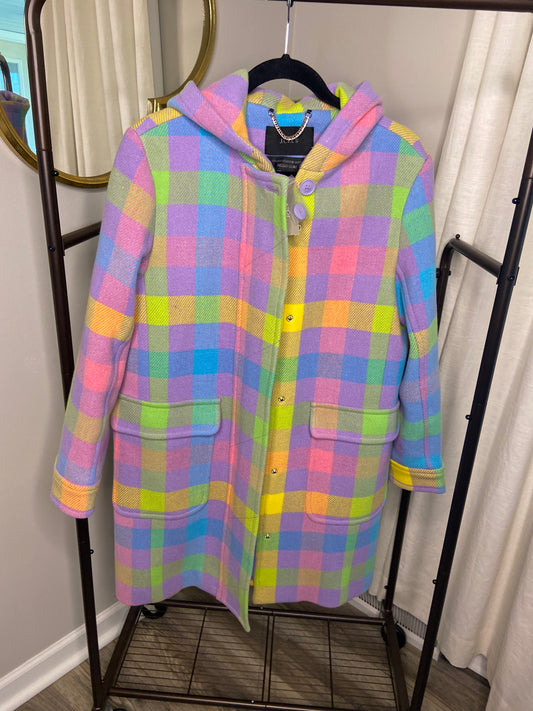 J. Crew Duffle Coat in Pastel Plaid Italian Stadium Cloth size S