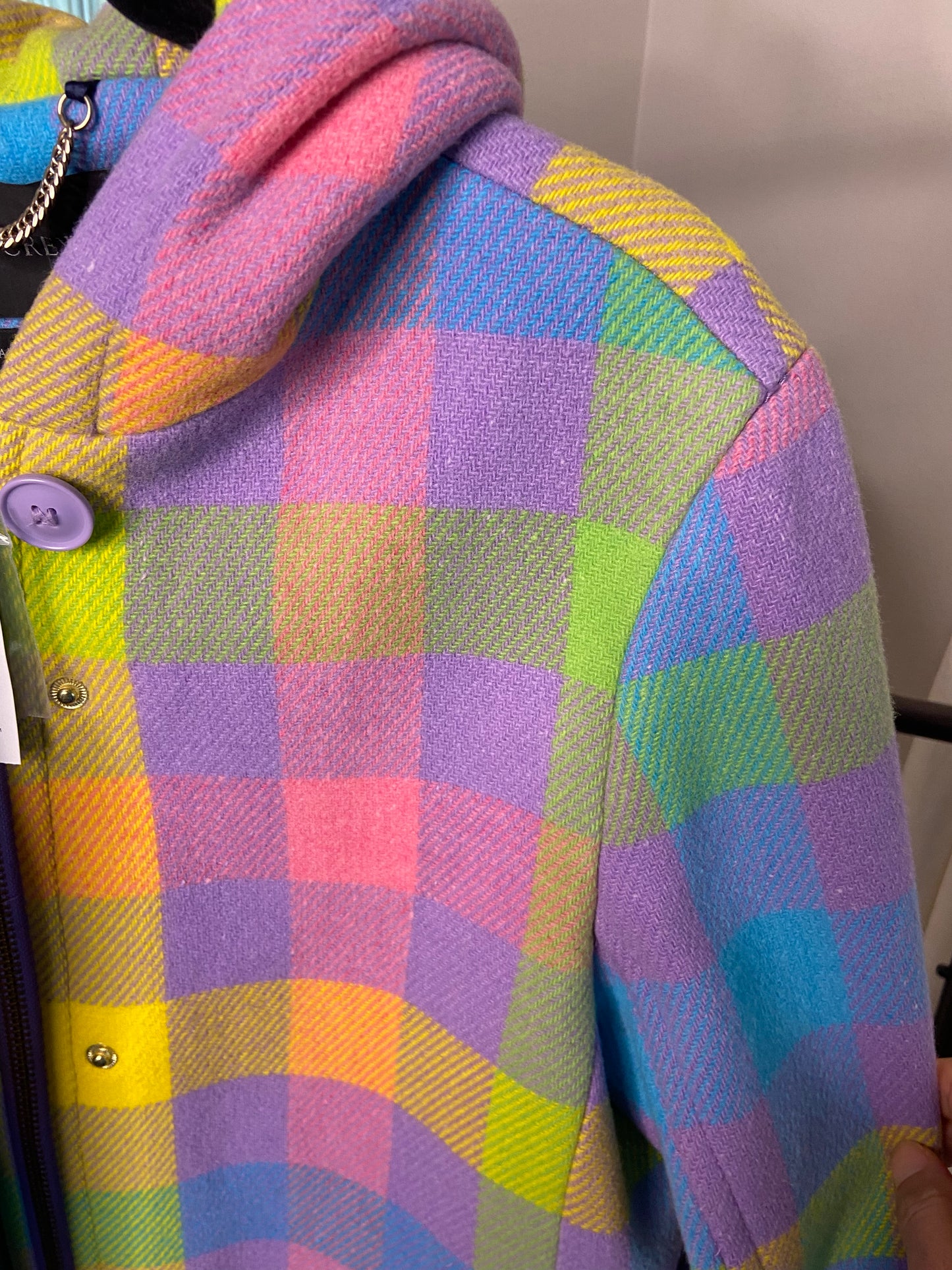 J. Crew Duffle Coat in Pastel Plaid Italian Stadium Cloth size S