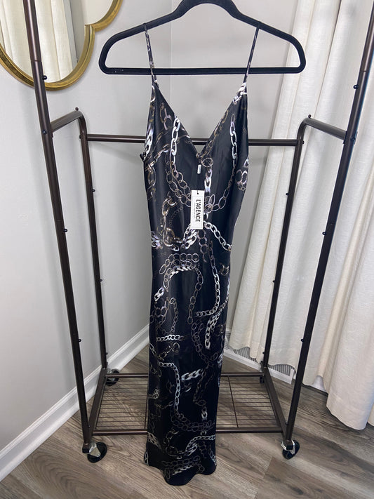 L'Agence Seridie Chain Print Silk Midi Slip Dress Black size 2