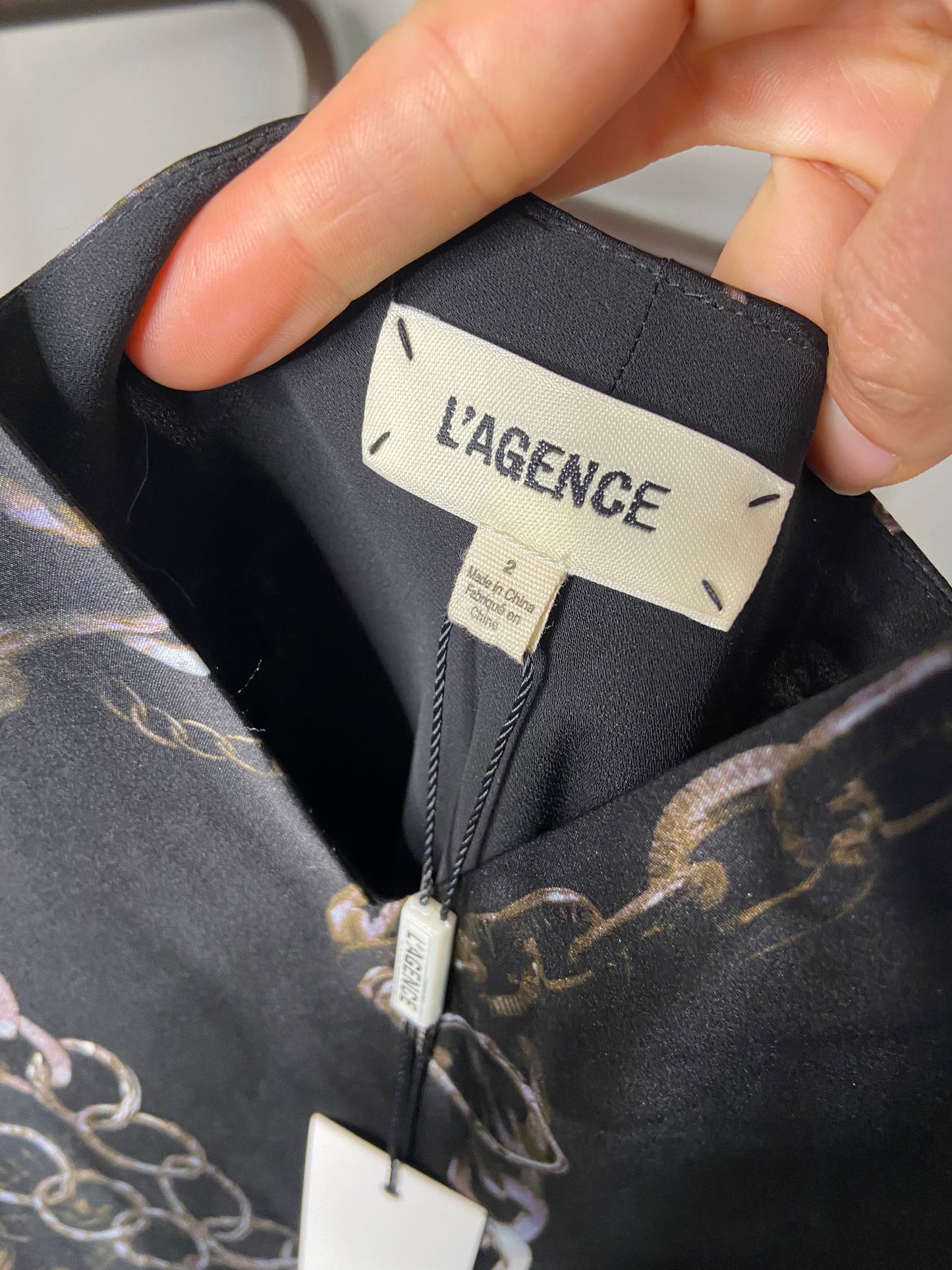 L'Agence Seridie Chain Print Silk Midi Slip Dress Black size 2