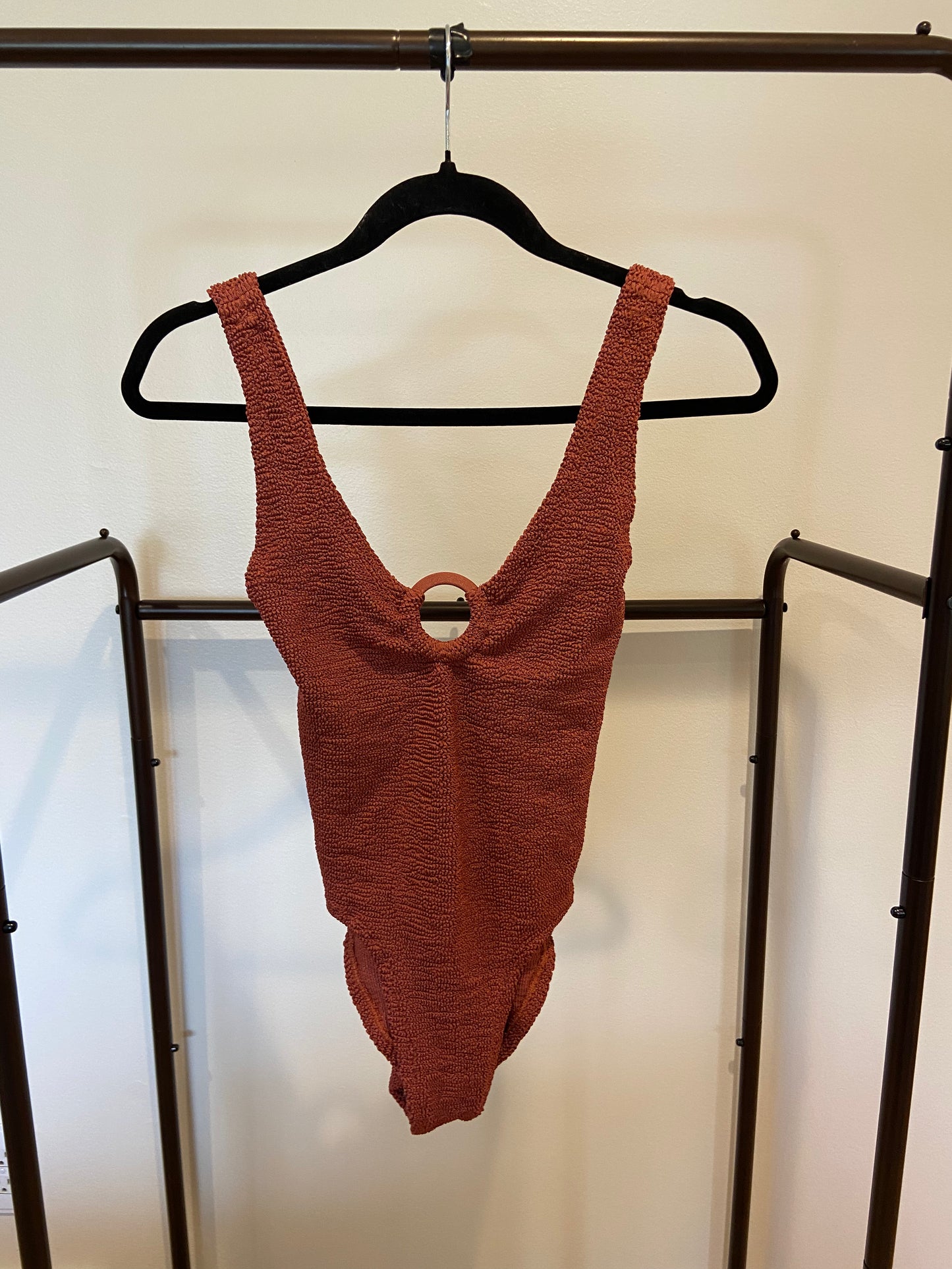 Hunza G Red Celine Crinkled-Effect Swimsuit size OS