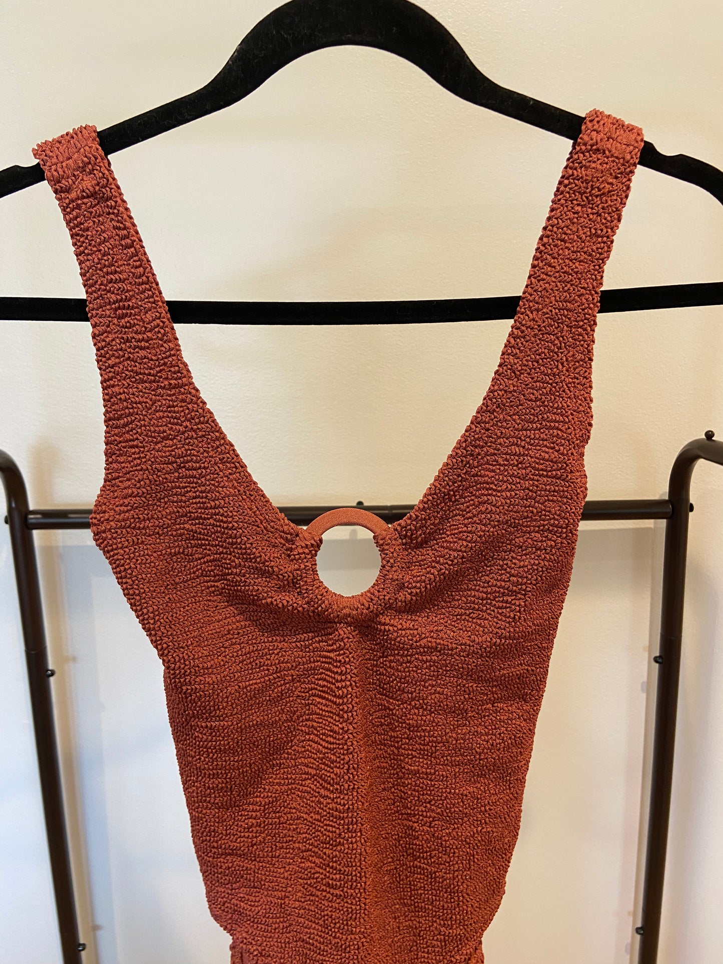 Hunza G Red Celine Crinkled-Effect Swimsuit size OS