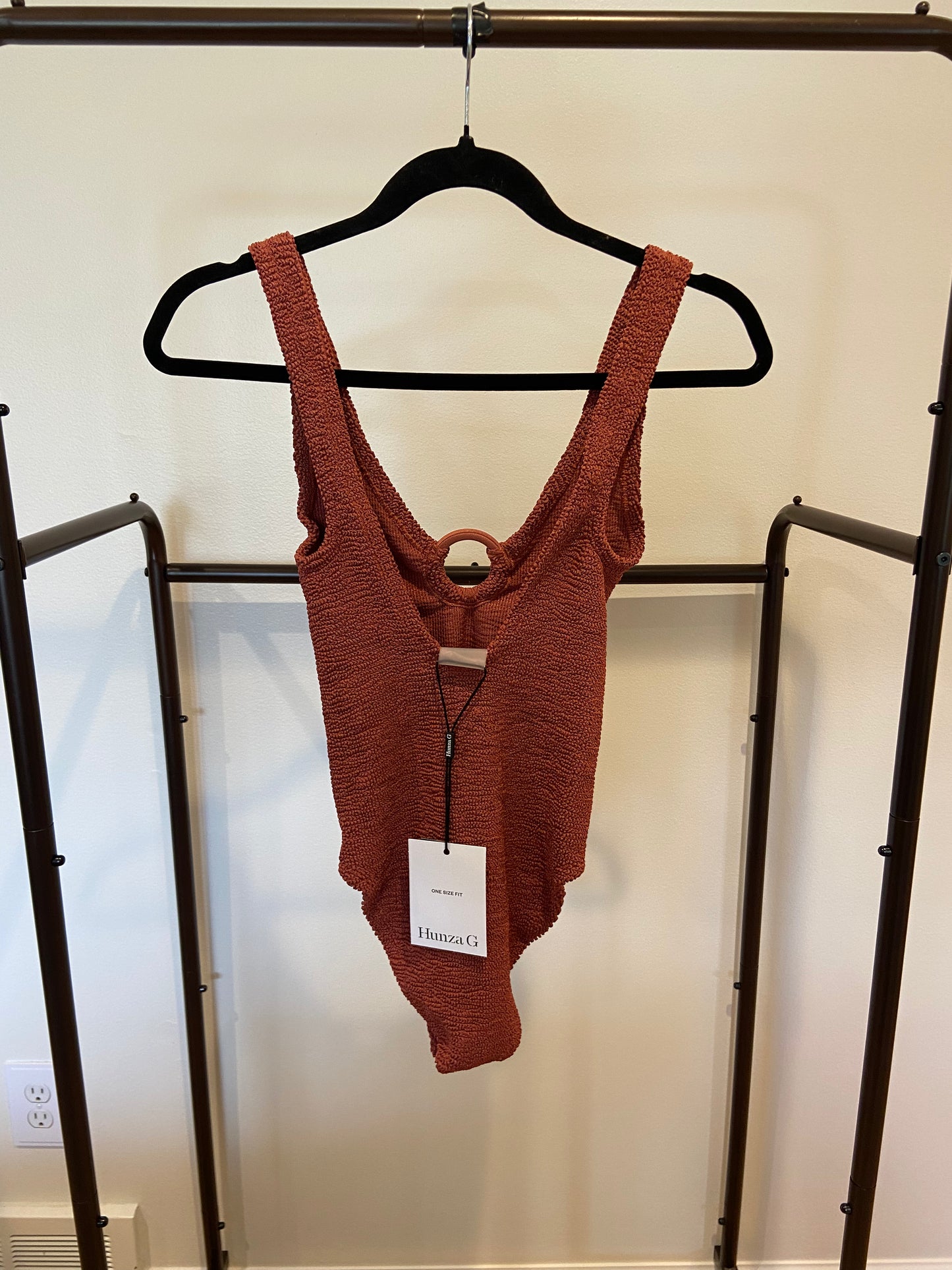 Hunza G Red Celine Crinkled-Effect Swimsuit size OS