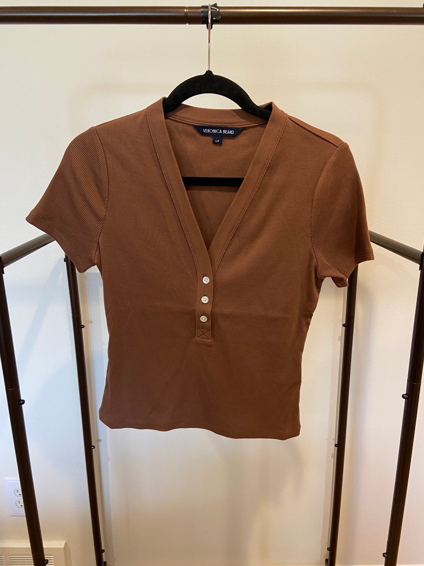 Veronica Beard Dekalb Stretch Cotton Henley Top in Ligh Chicory size S