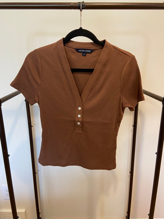Veronica Beard Dekalb Stretch Cotton Henley Top in Ligh Chicory size S