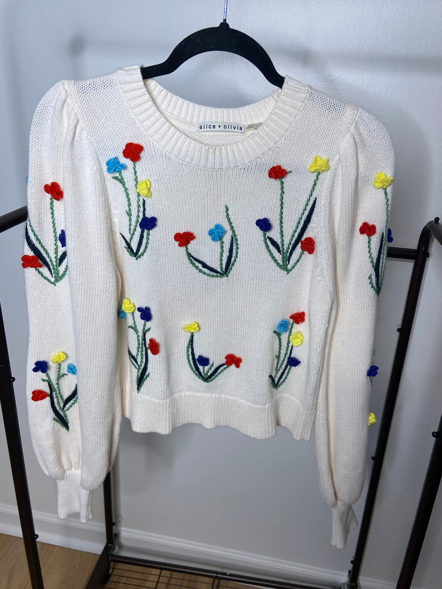Alice and Olivia Wendell Crochet Crewneck Sweater size S