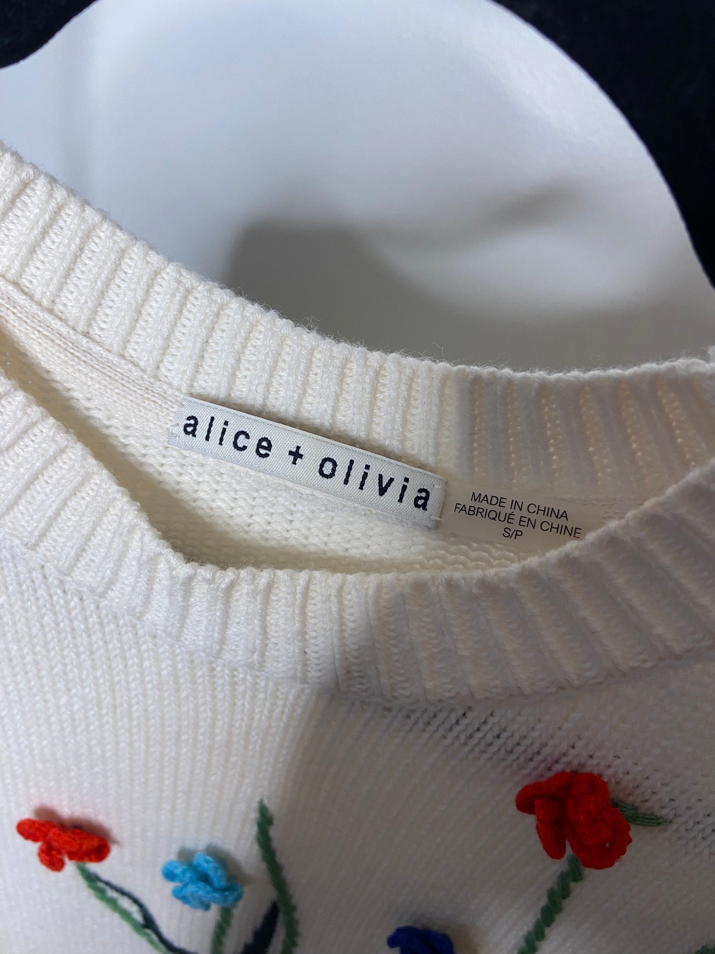 Alice and Olivia Wendell Crochet Crewneck Sweater size S