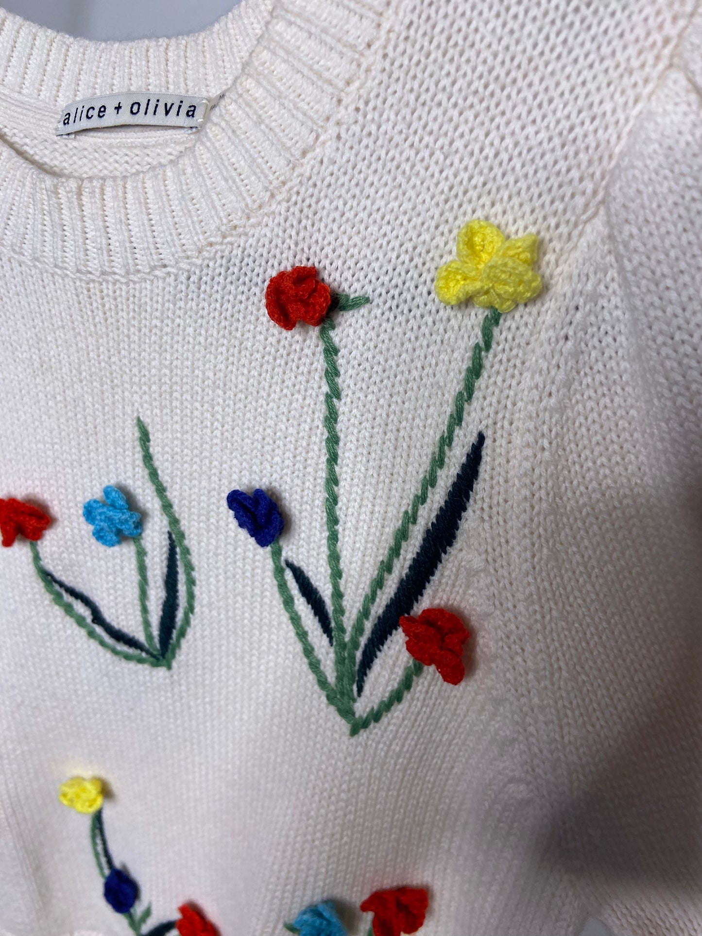 Alice and Olivia Wendell Crochet Crewneck Sweater size S