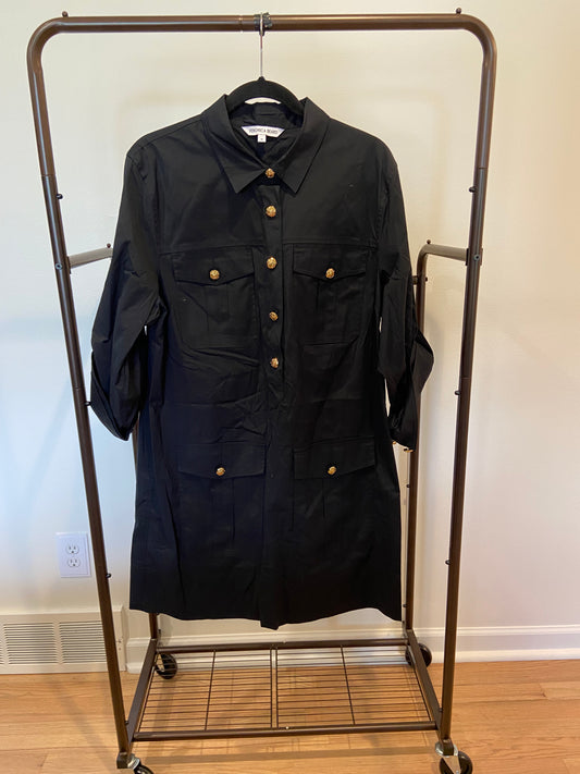 Veronica Beard Saude Mini Dress in Black with Gold Buttons size 14