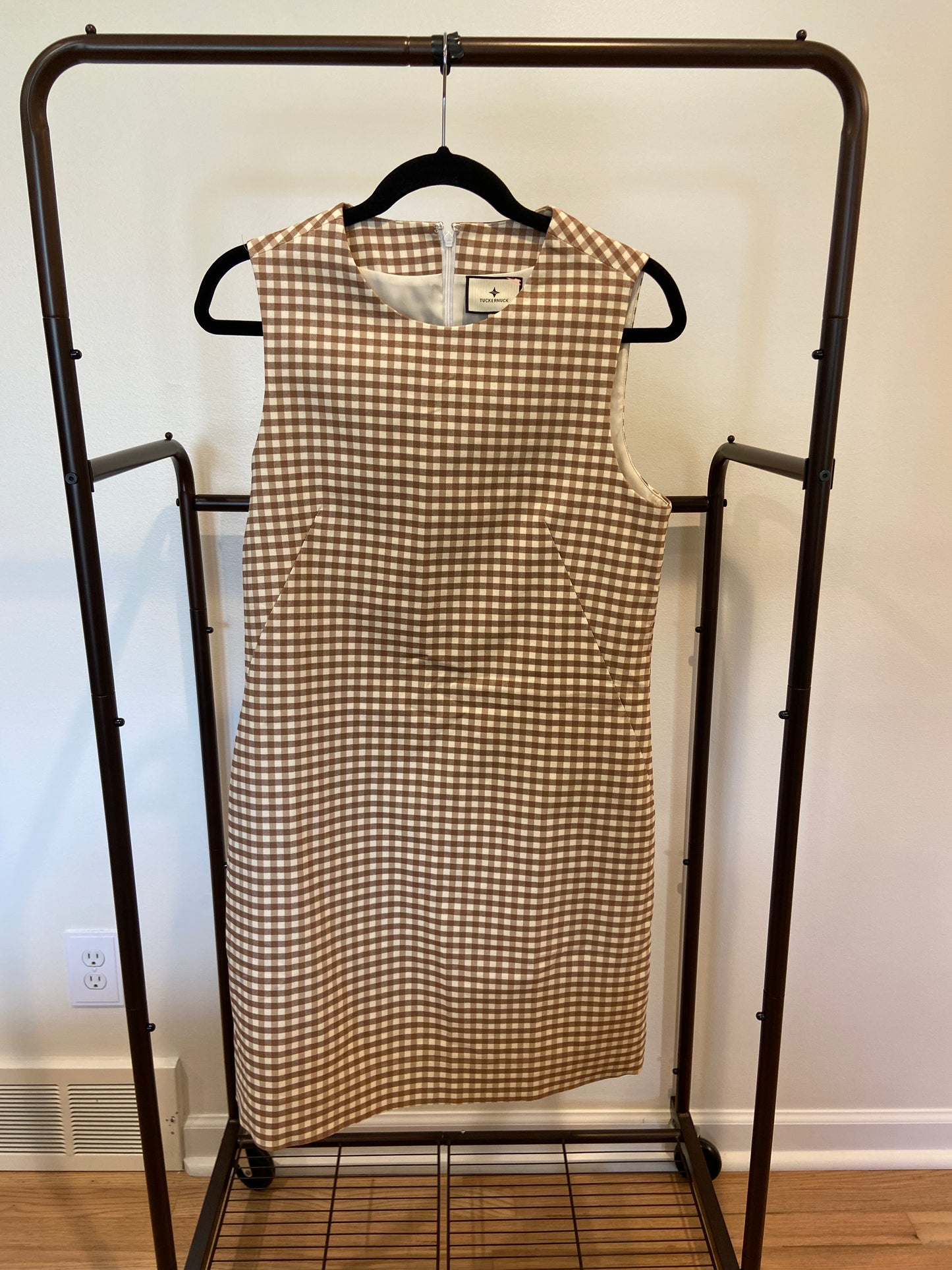 Tuckernuck Mocha Gingham Yvette Mini Dress size M